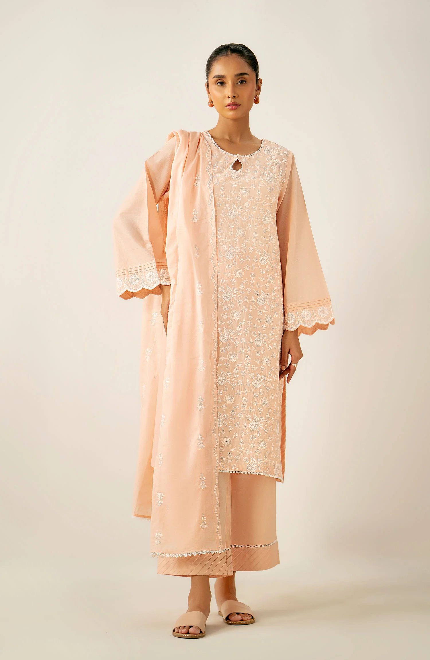 Unstitched 3 Piece Embroidered Chikankari Lawn Suit - Image 4