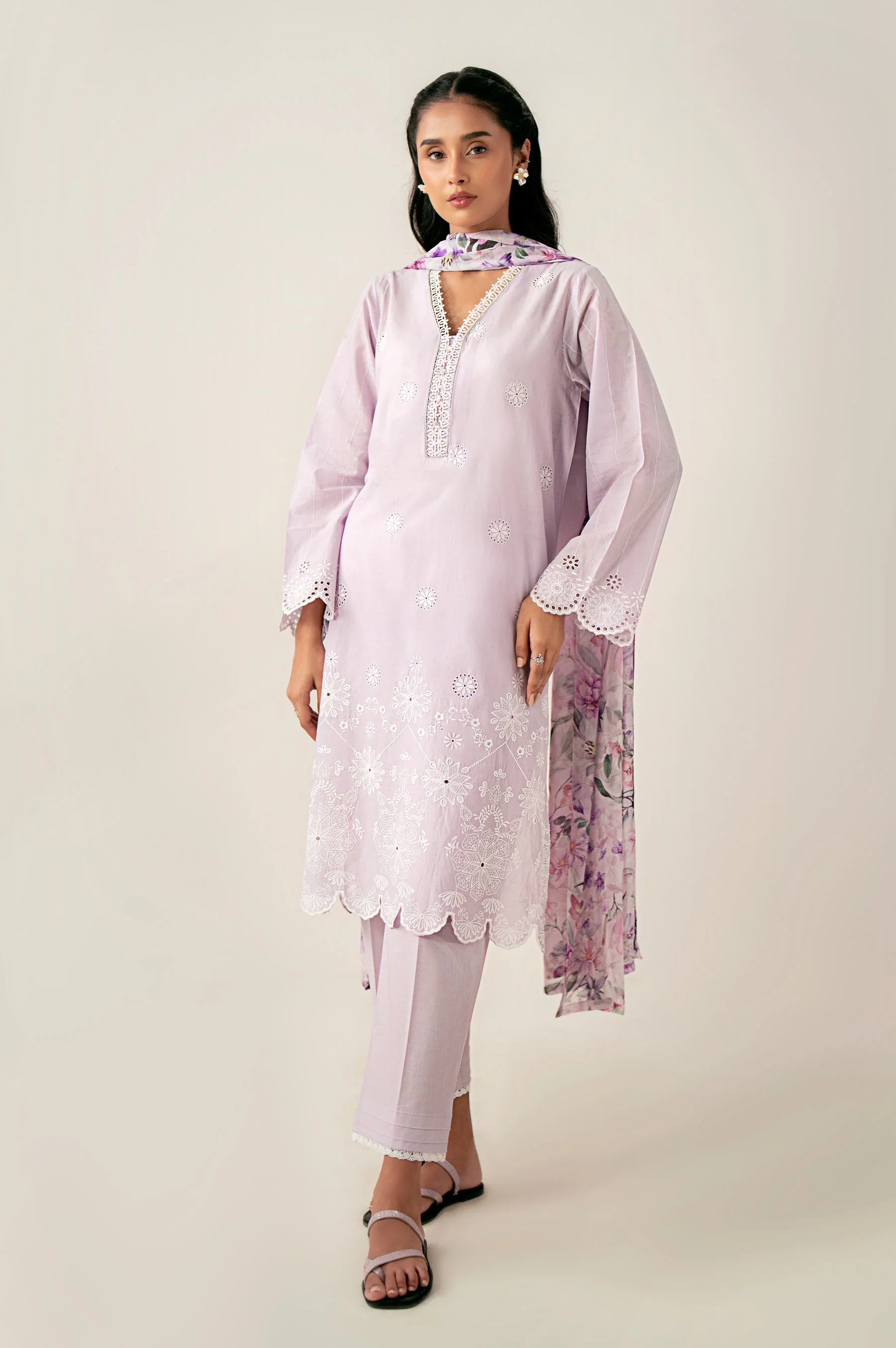 Unstitched 3 Piece Embroidered Chikankari Lawn Suit - Image 3