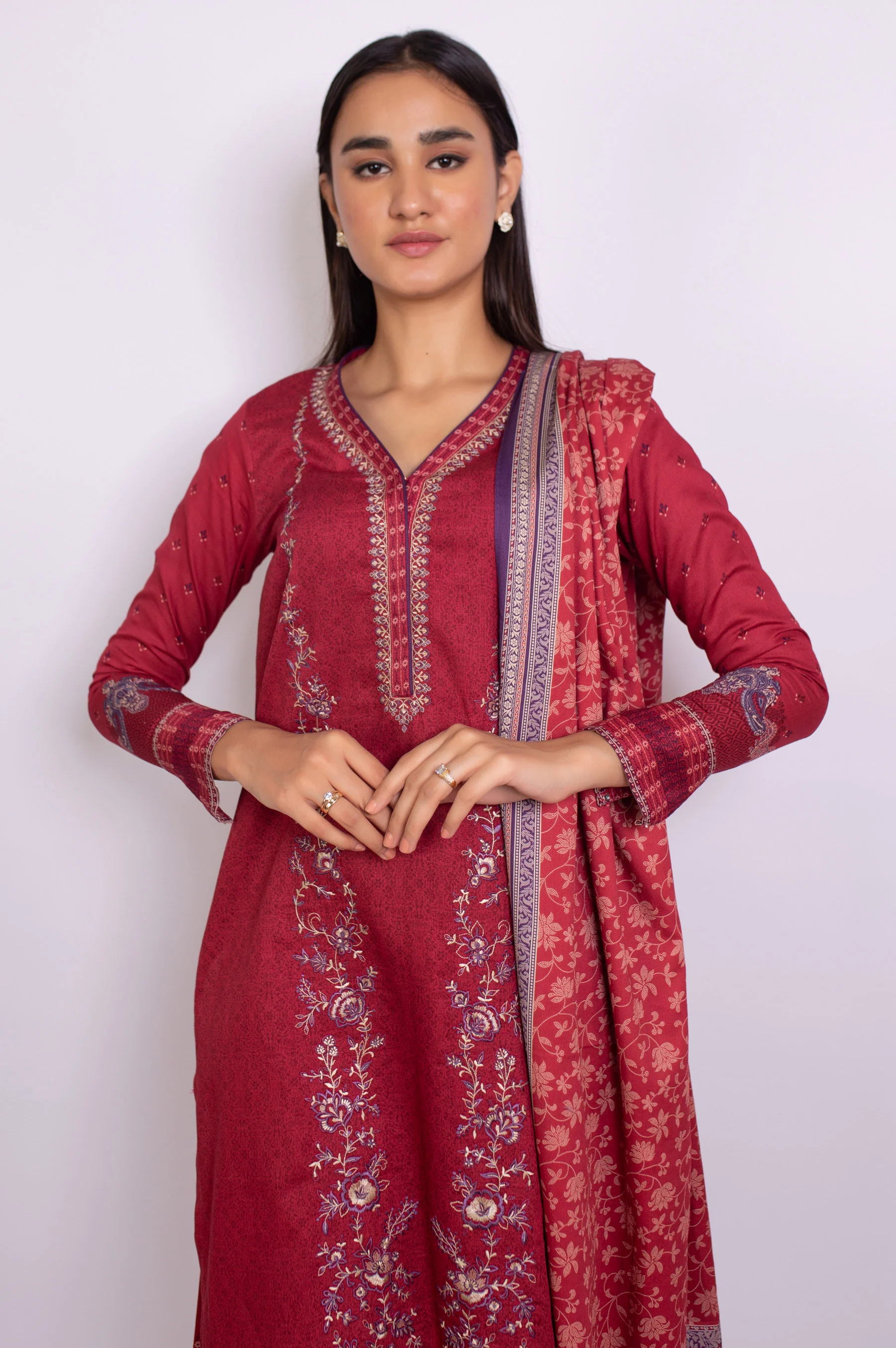 Unstitched 3 Piece Embroidered Cottel Suit
