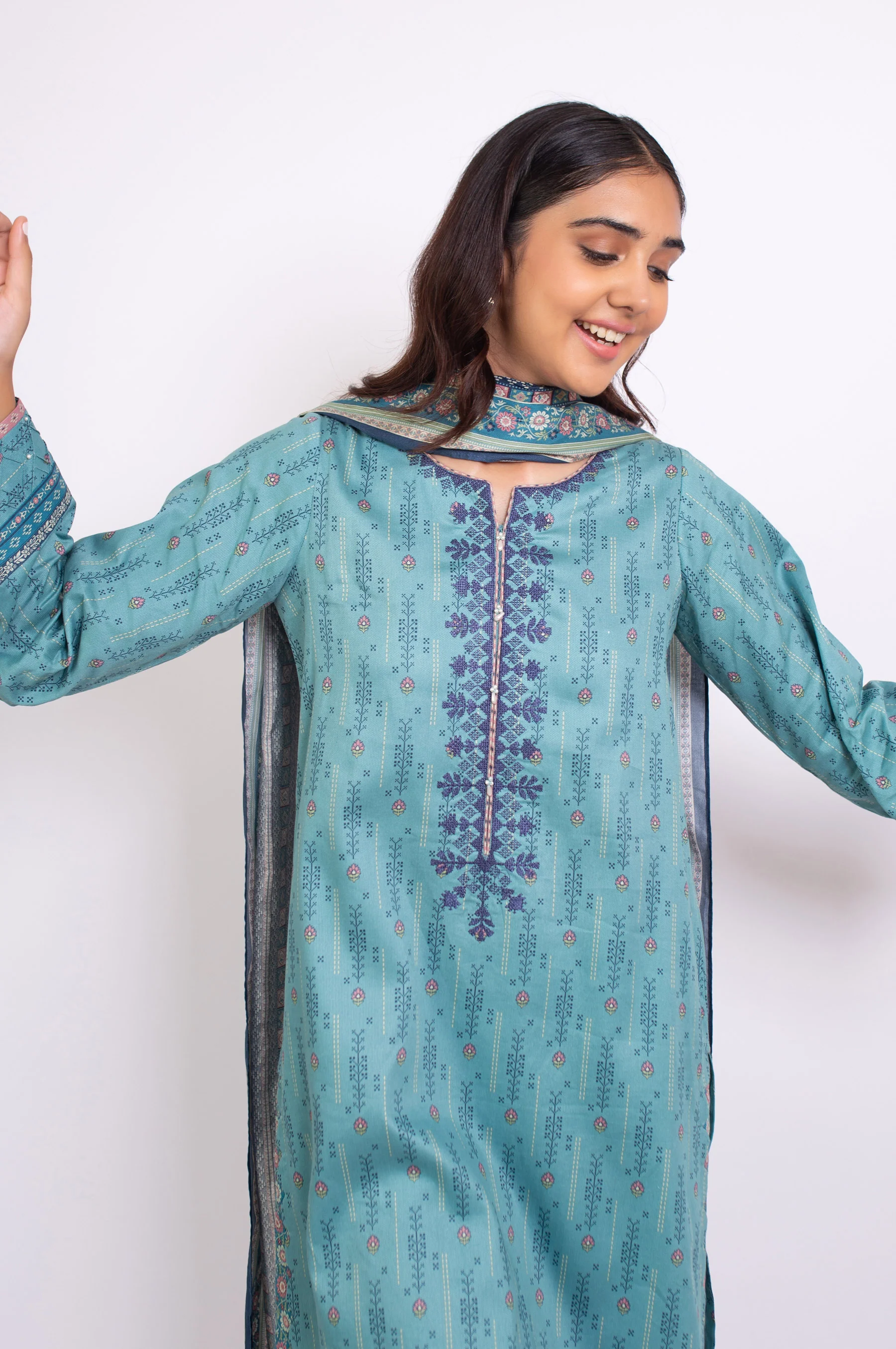 Unstitched 3 Piece Embroidered Cottel Suit