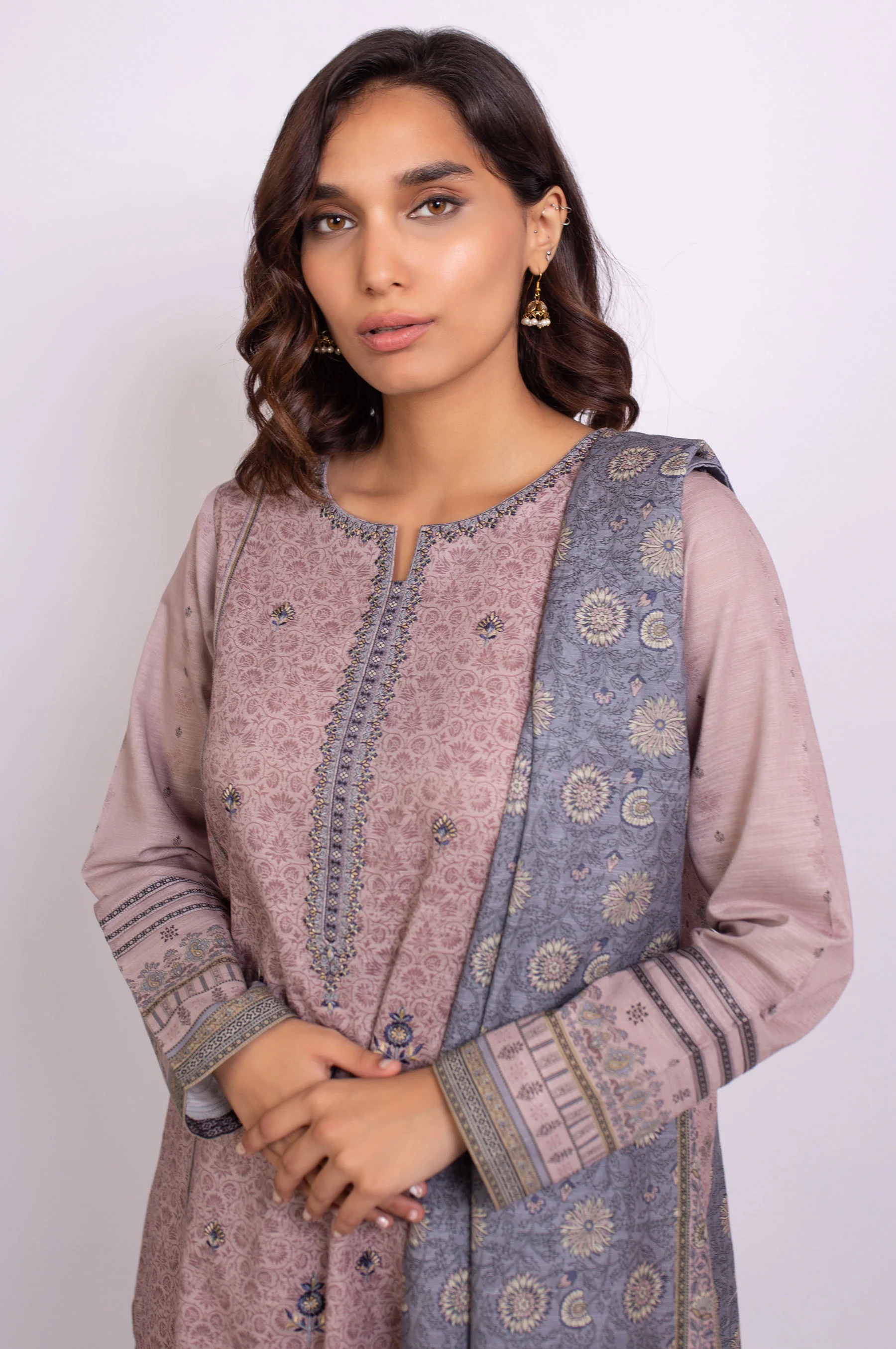 Unstitched 3 Piece Embroidered Cottel Suit