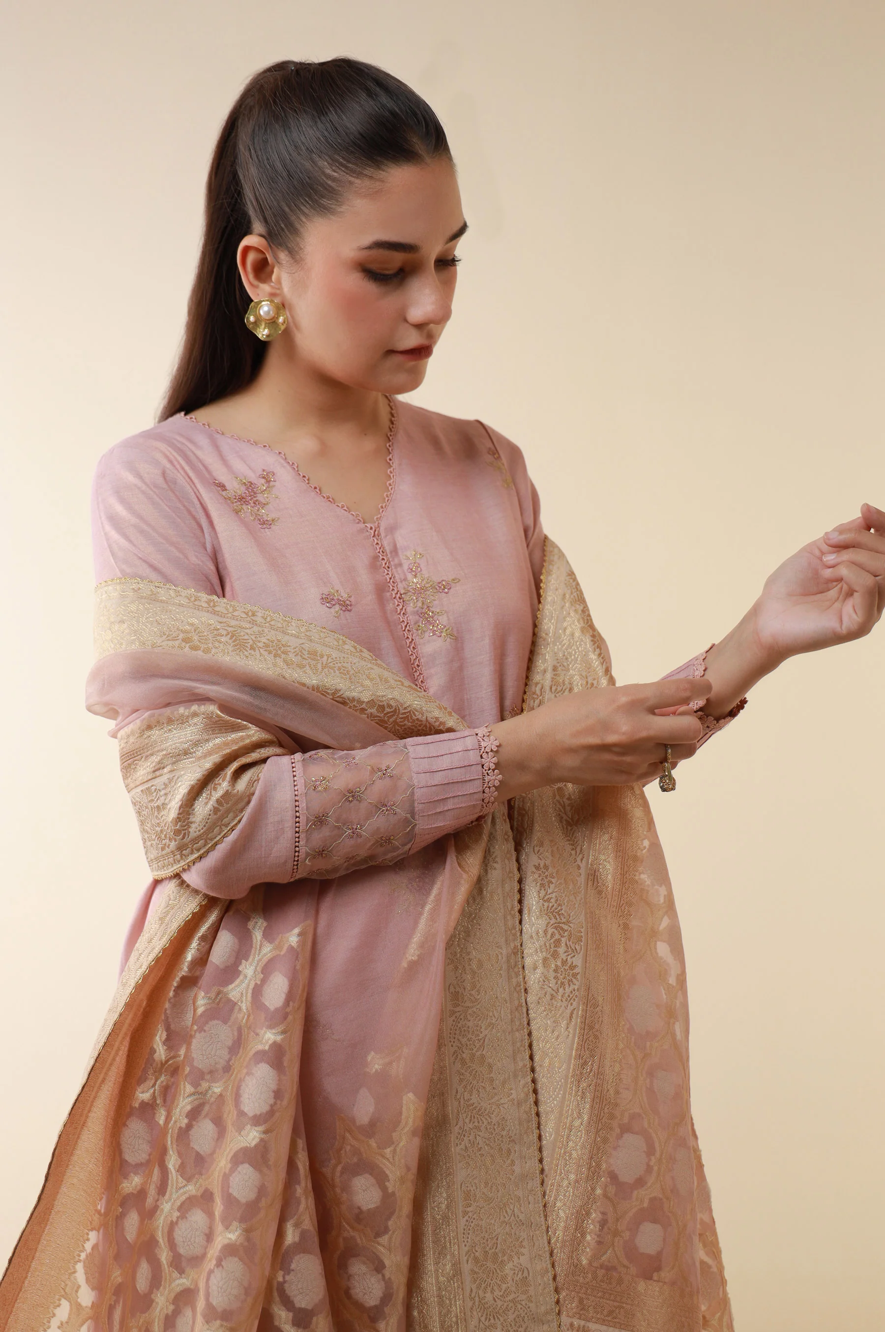 Unstitched 3 Piece Embroidered Cotton Mysuri Suit - Image 4