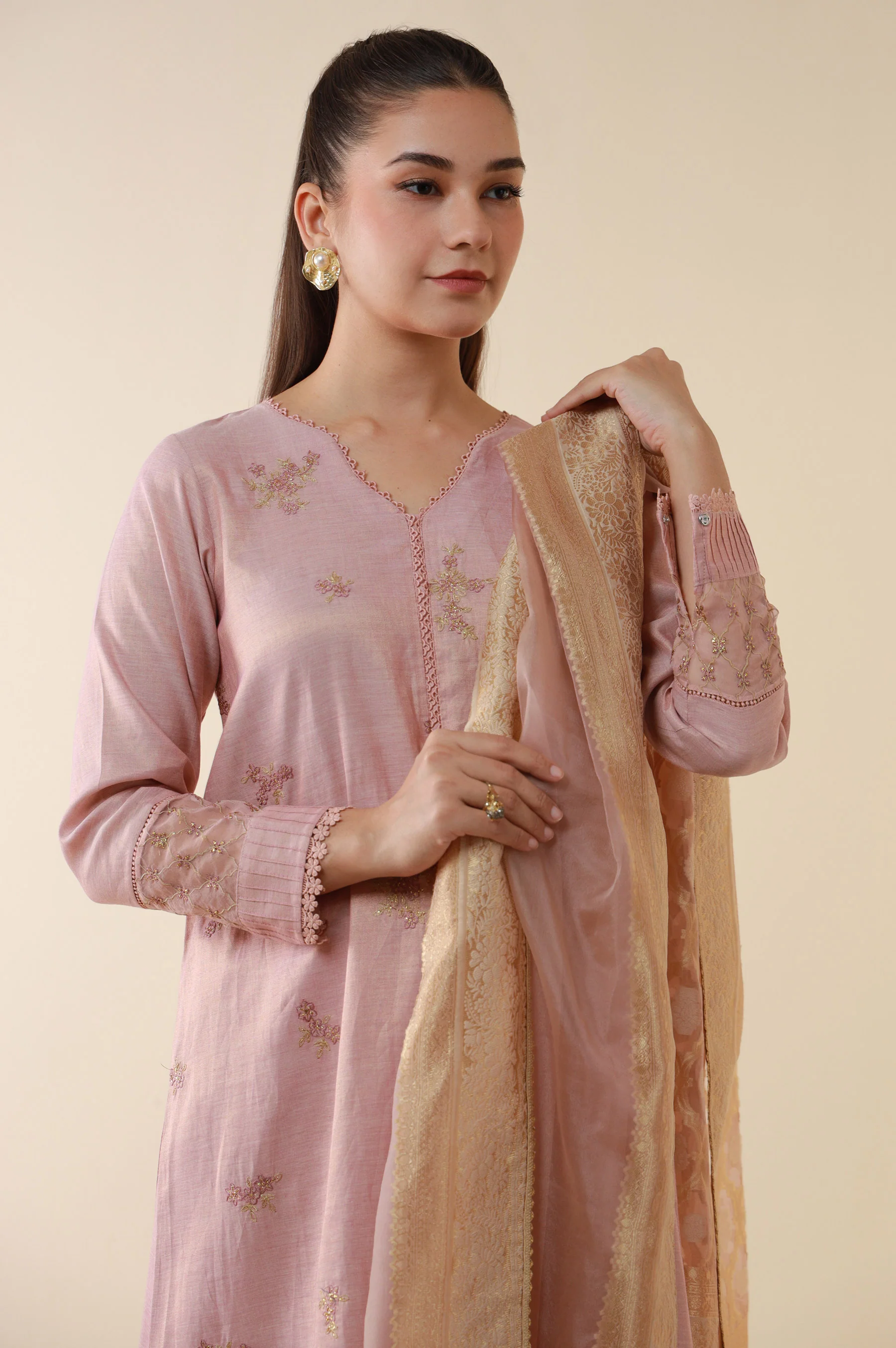 Unstitched 3 Piece Embroidered Cotton Mysuri Suit - Image 6