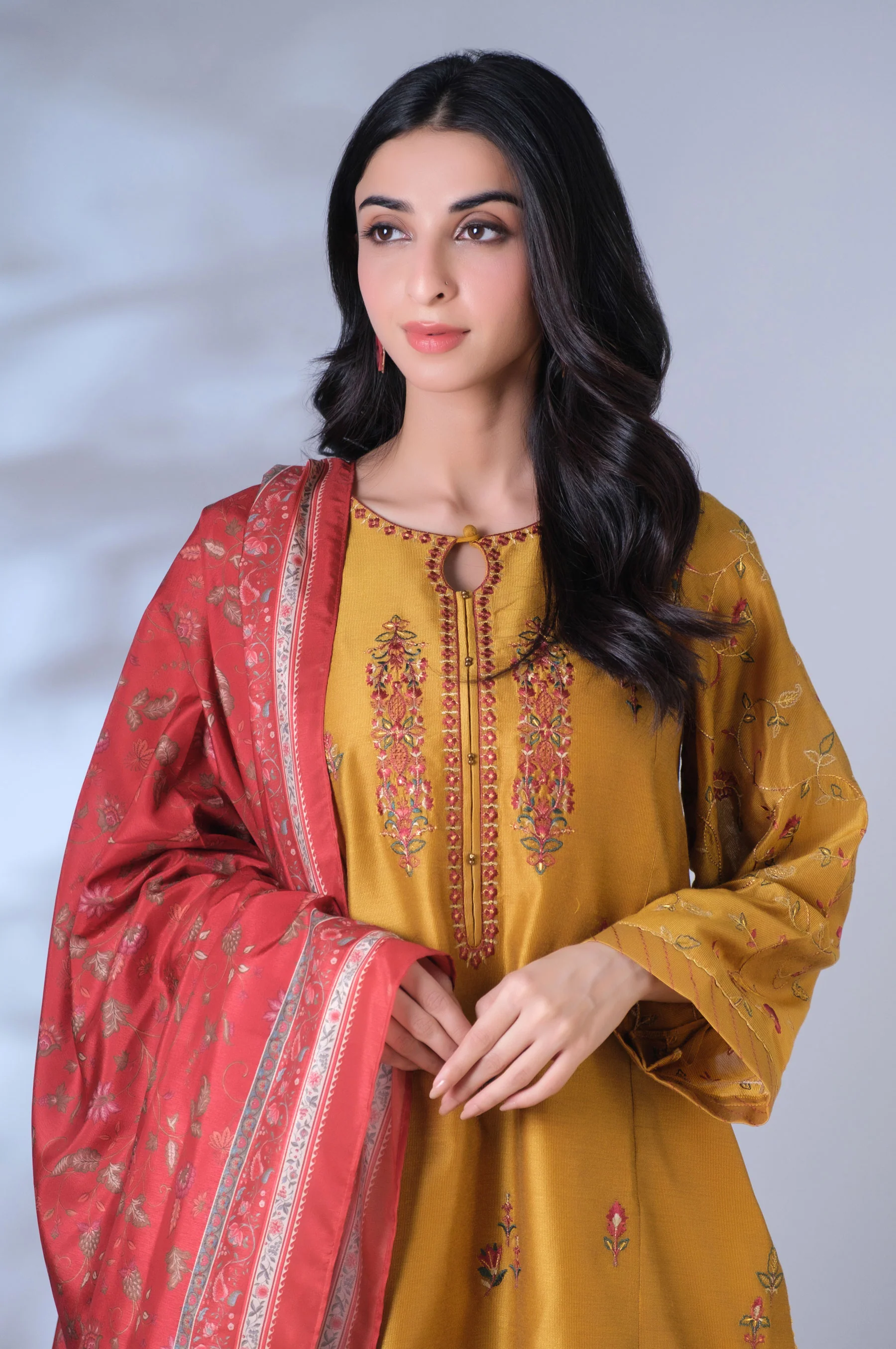 Unstitched 3 Piece Embroidered Cotton Net Suit - Image 4