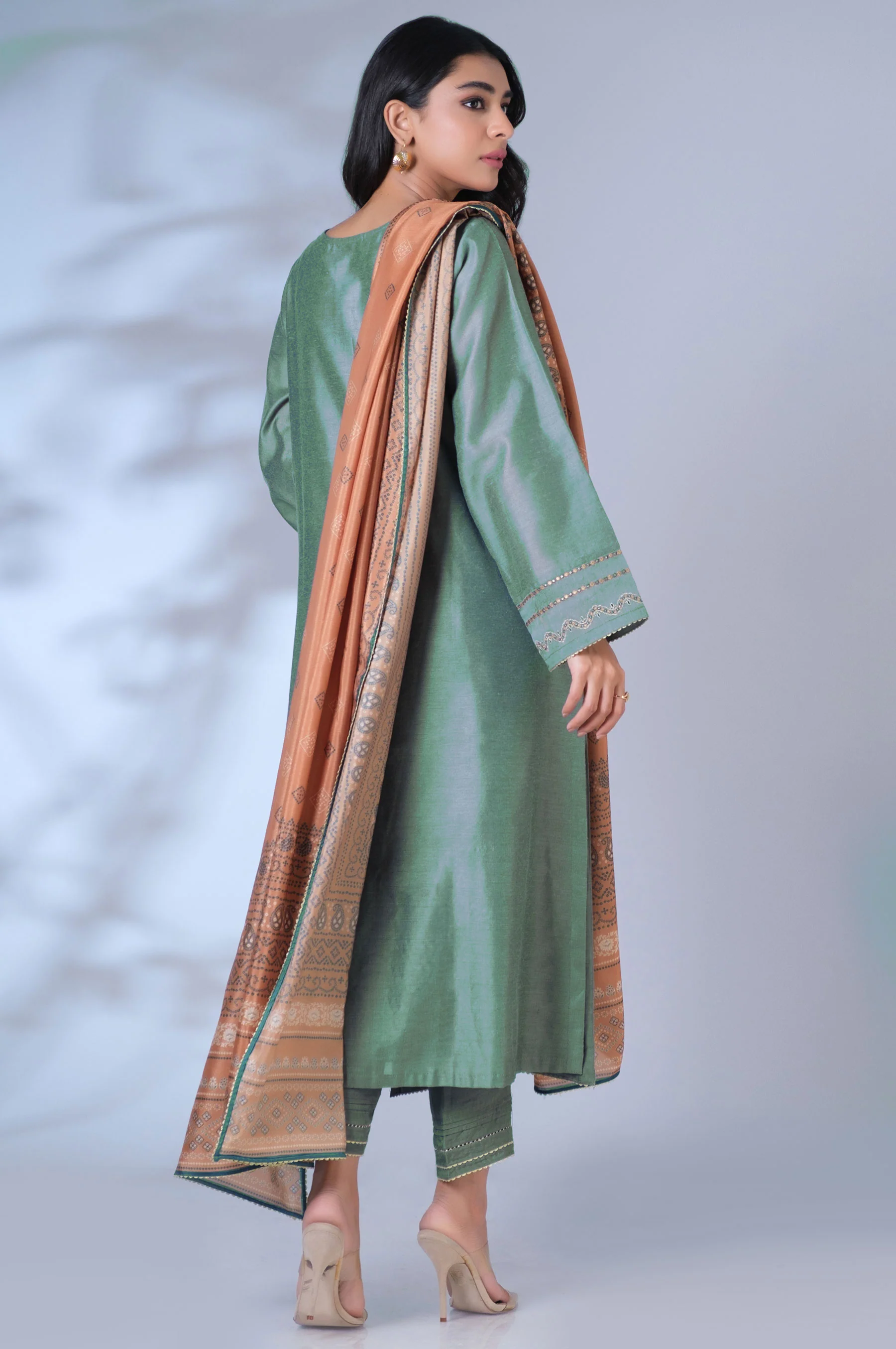Unstitched 3 Piece Embroidered Cotton Net Suit - Image 3
