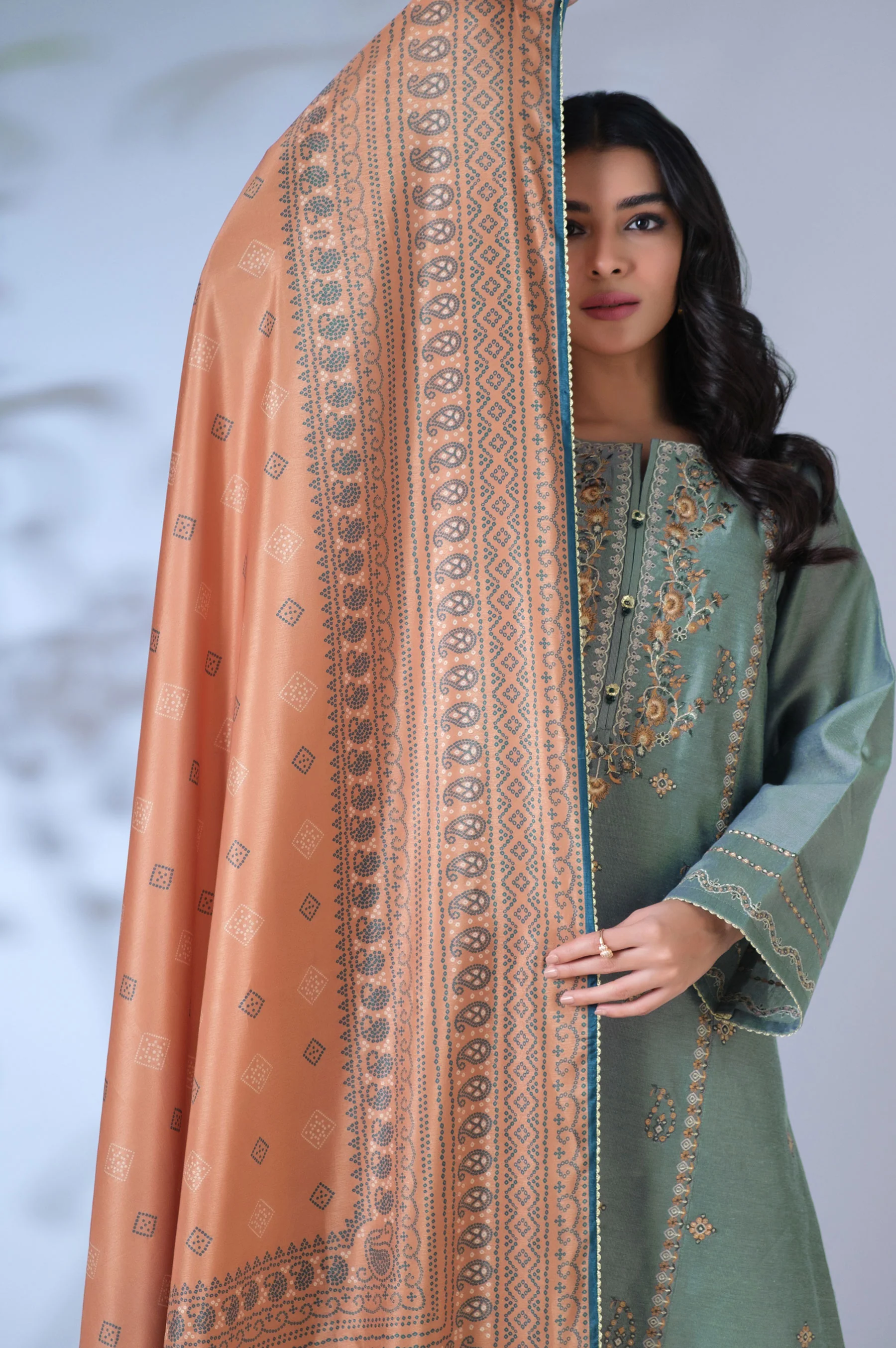 Unstitched 3 Piece Embroidered Cotton Net Suit - Image 4