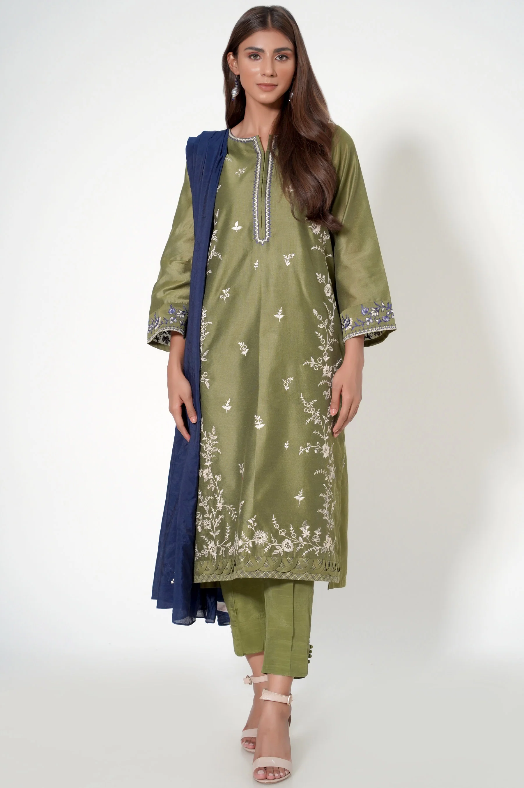 3 Piece Unstitched Embroidered Cotton Net Suit - Image 5