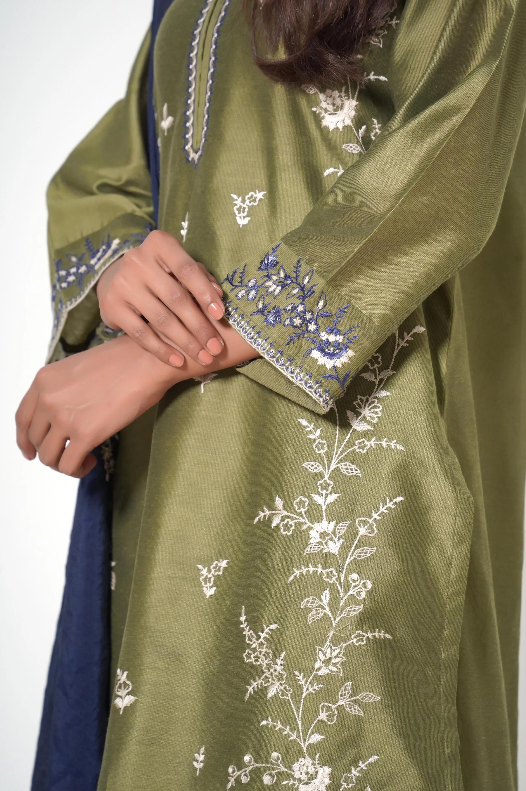 3 Piece Unstitched Embroidered Cotton Net Suit - Image 6