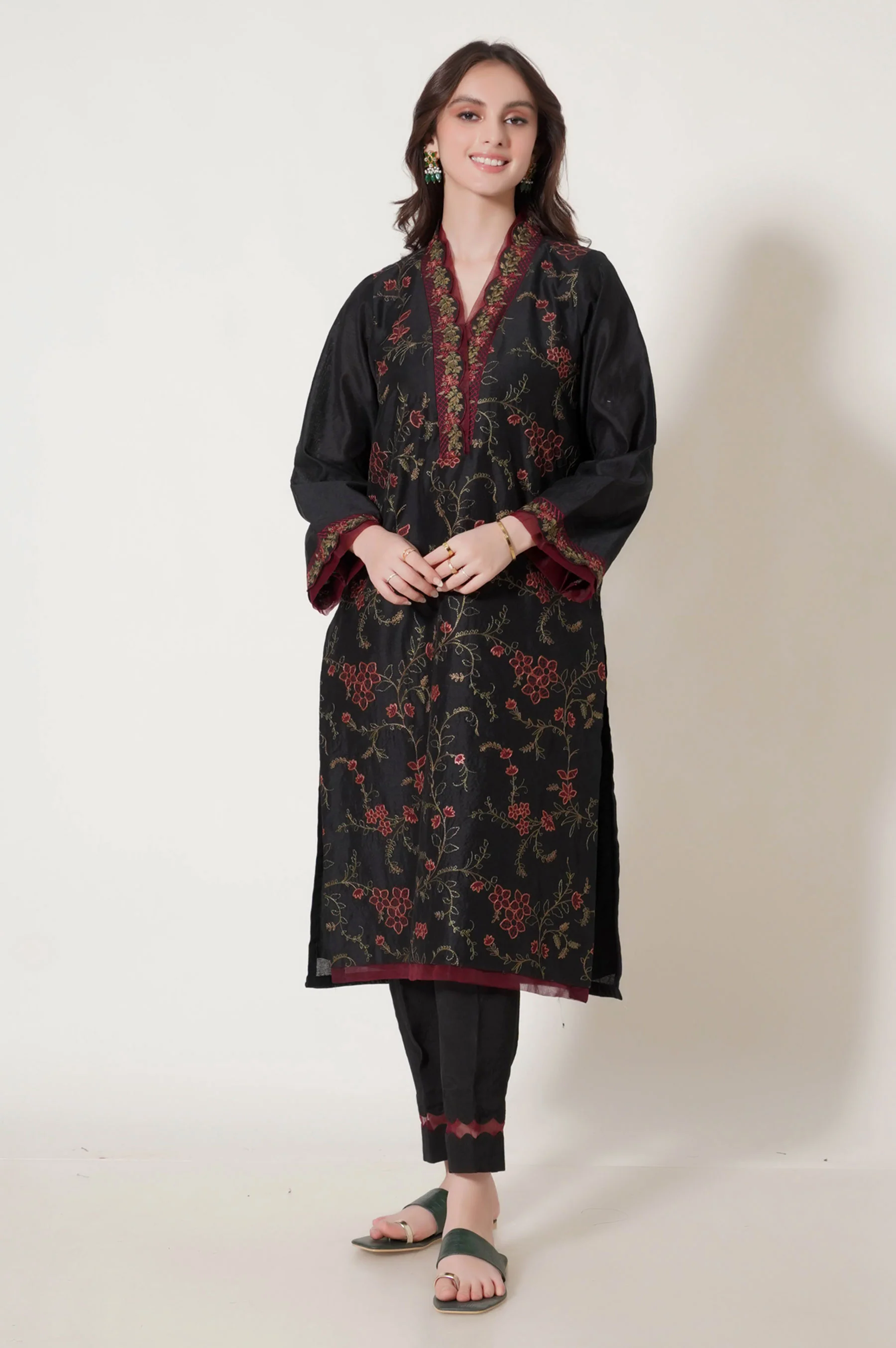 Unstitched 3 Piece Embroidered Cotton Net Suit - Image 5