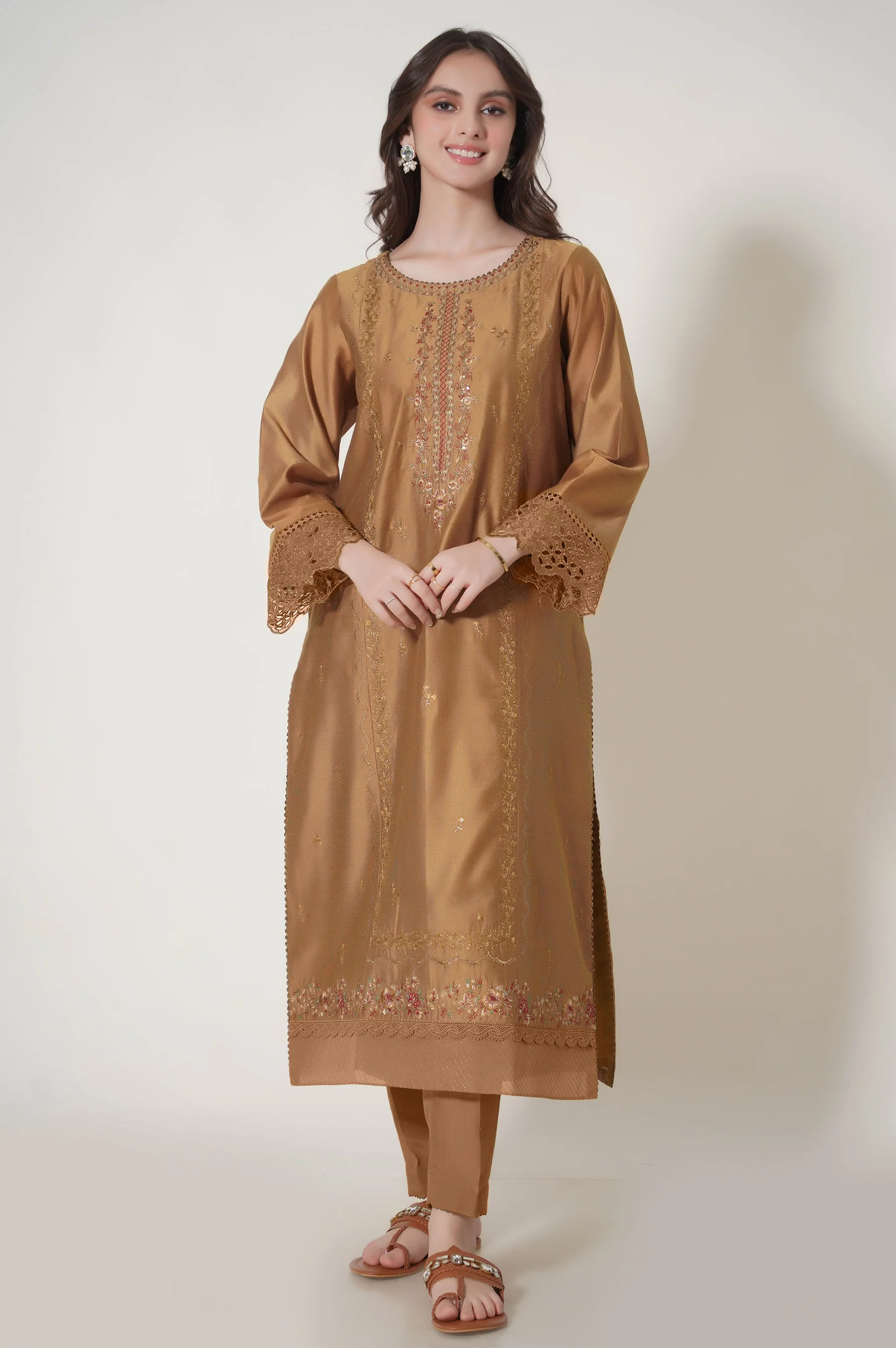 Unstitched 3 Piece Embroidered Cotton Net Suit - Image 6