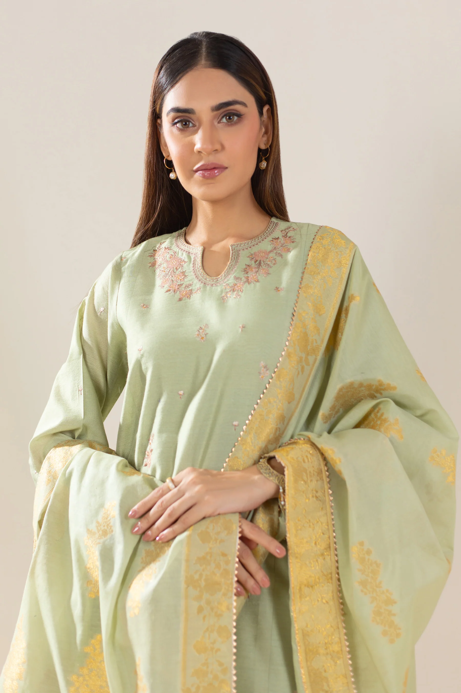Unstitched 3 Piece Embroidered Cotton Net Suit - Image 2