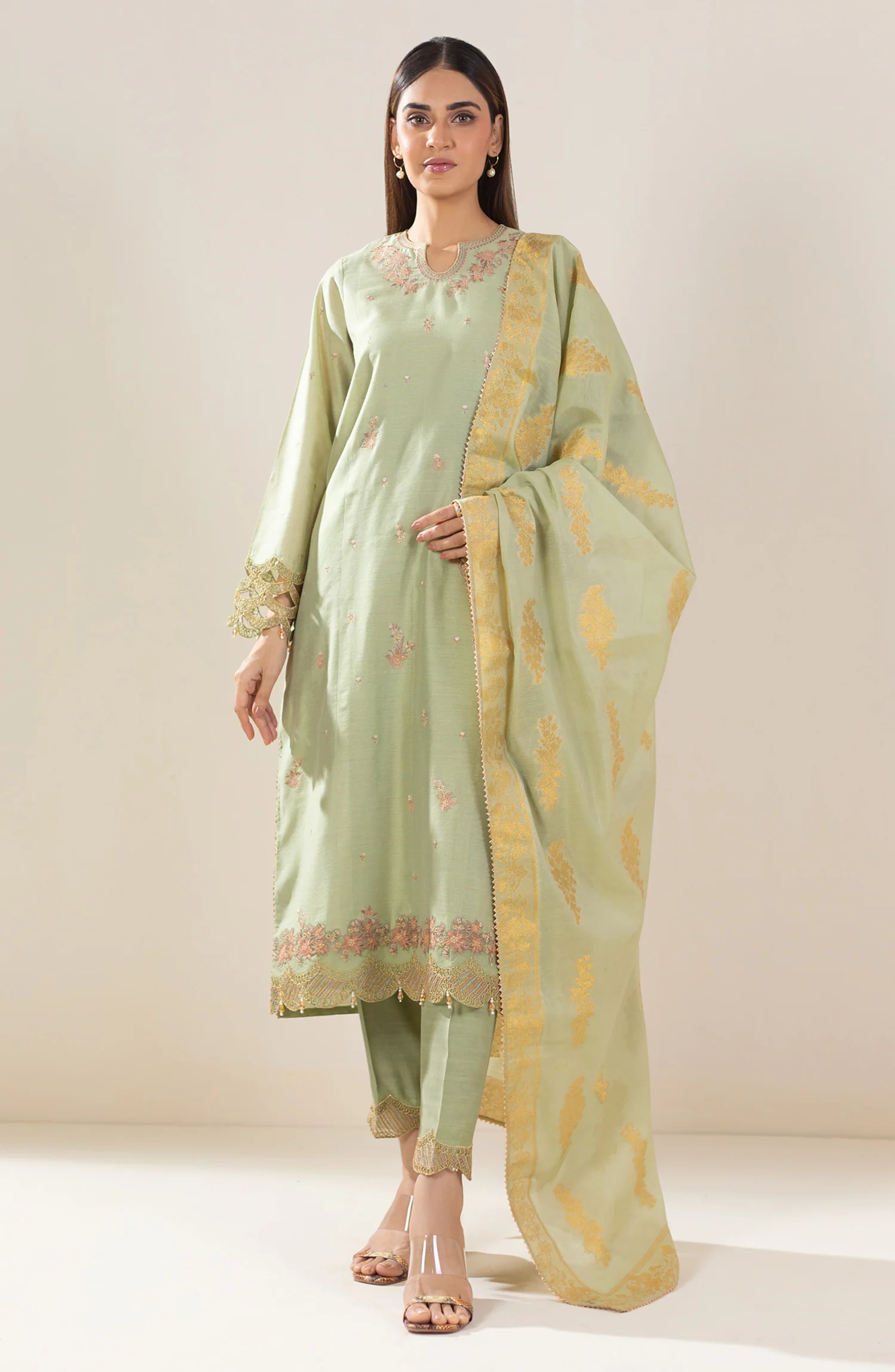 Unstitched 3 Piece Embroidered Cotton Net Suit - Image 4