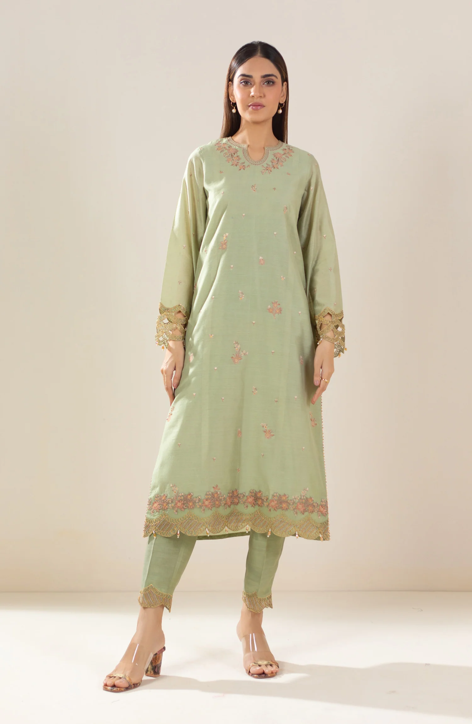 Unstitched 3 Piece Embroidered Cotton Net Suit - Image 5
