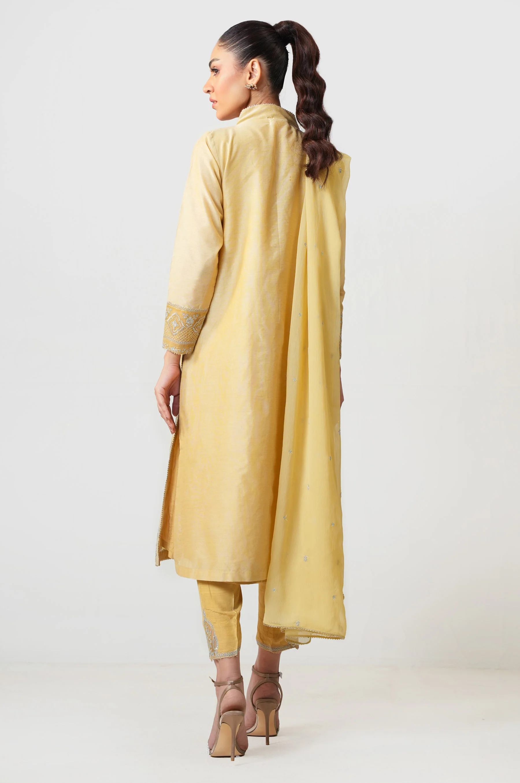 Unstitched 3 Piece Embroidered Cotton Net Suit - Image 5