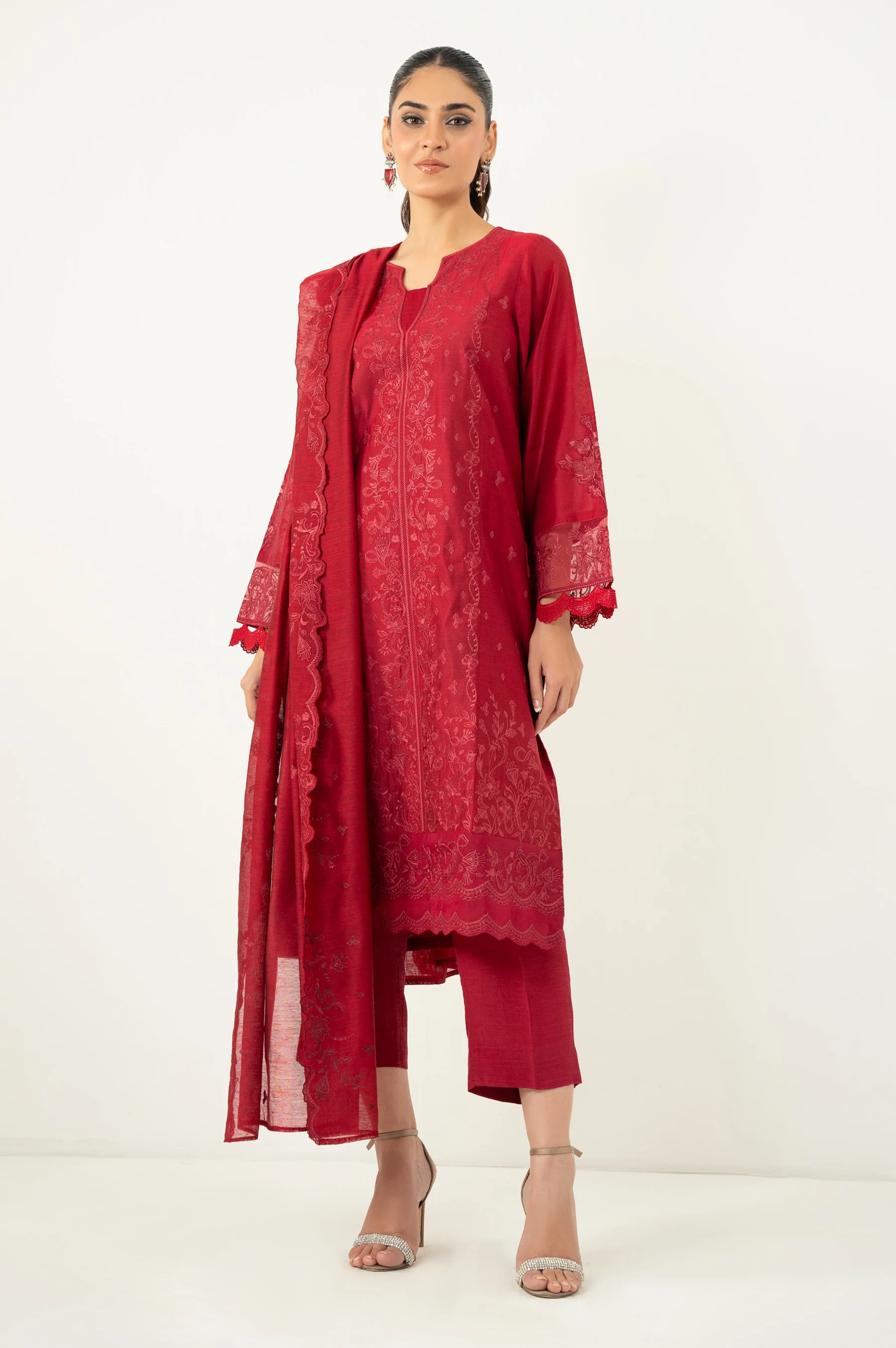 Unstitched 3 Piece Embroidered Cotton Net Suit - Image 2