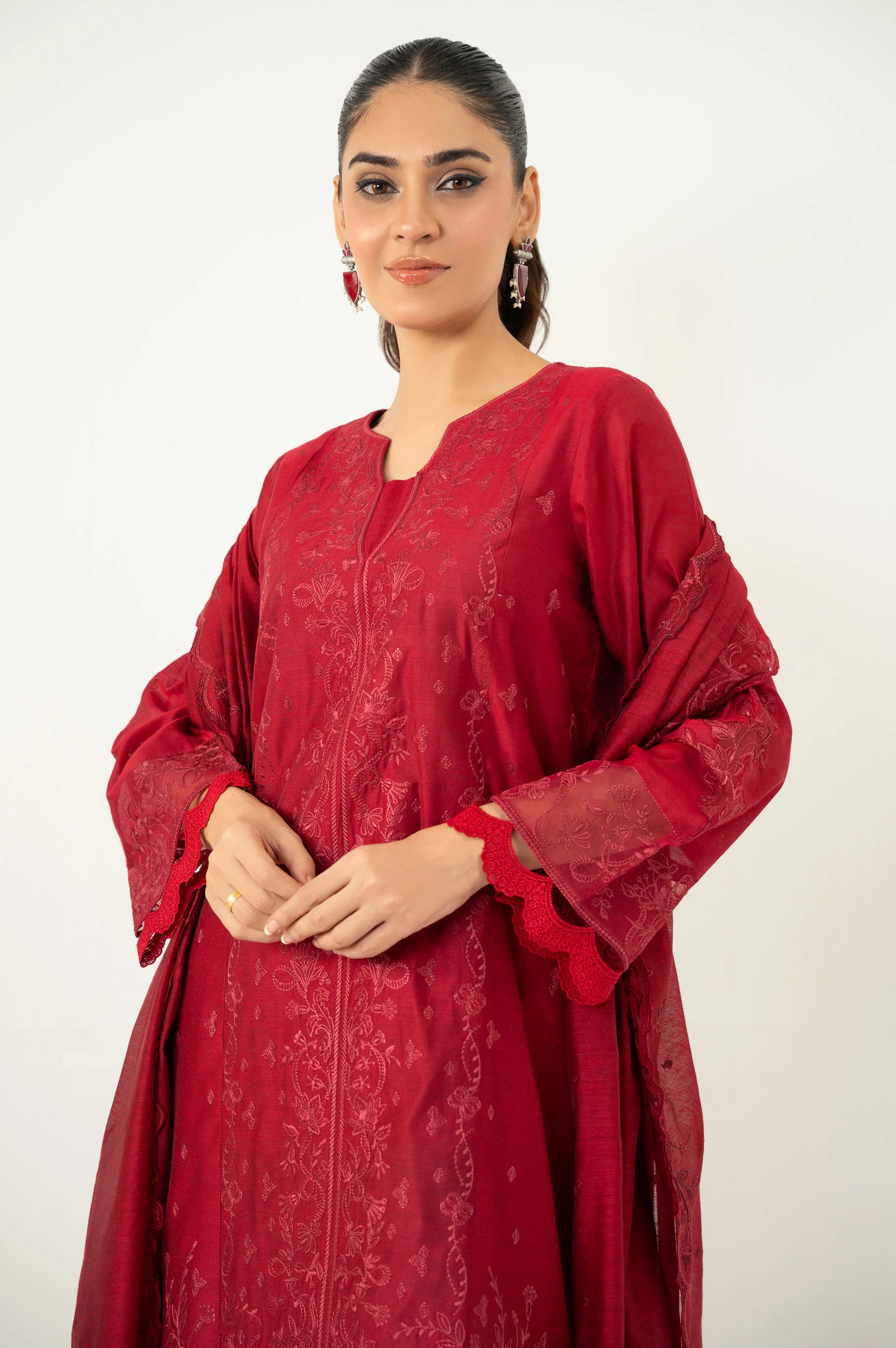 Unstitched 3 Piece Embroidered Cotton Net Suit - Image 3