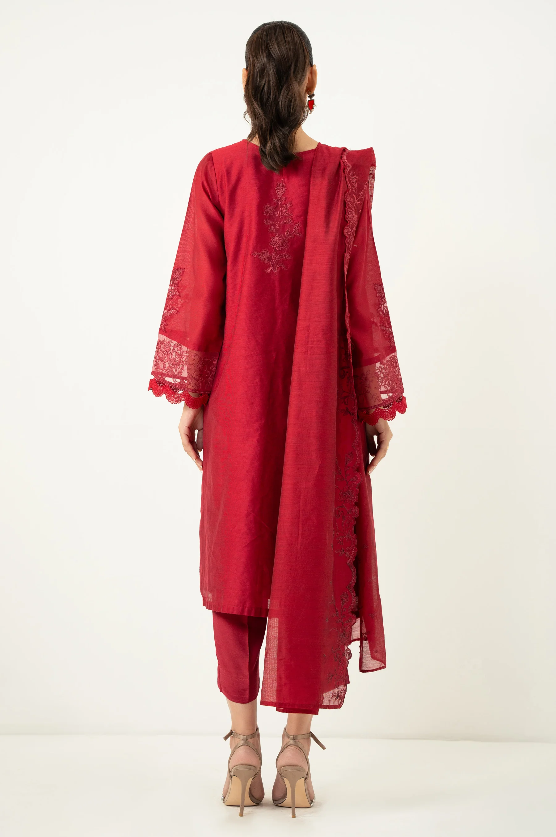 Unstitched 3 Piece Embroidered Cotton Net Suit - Image 4
