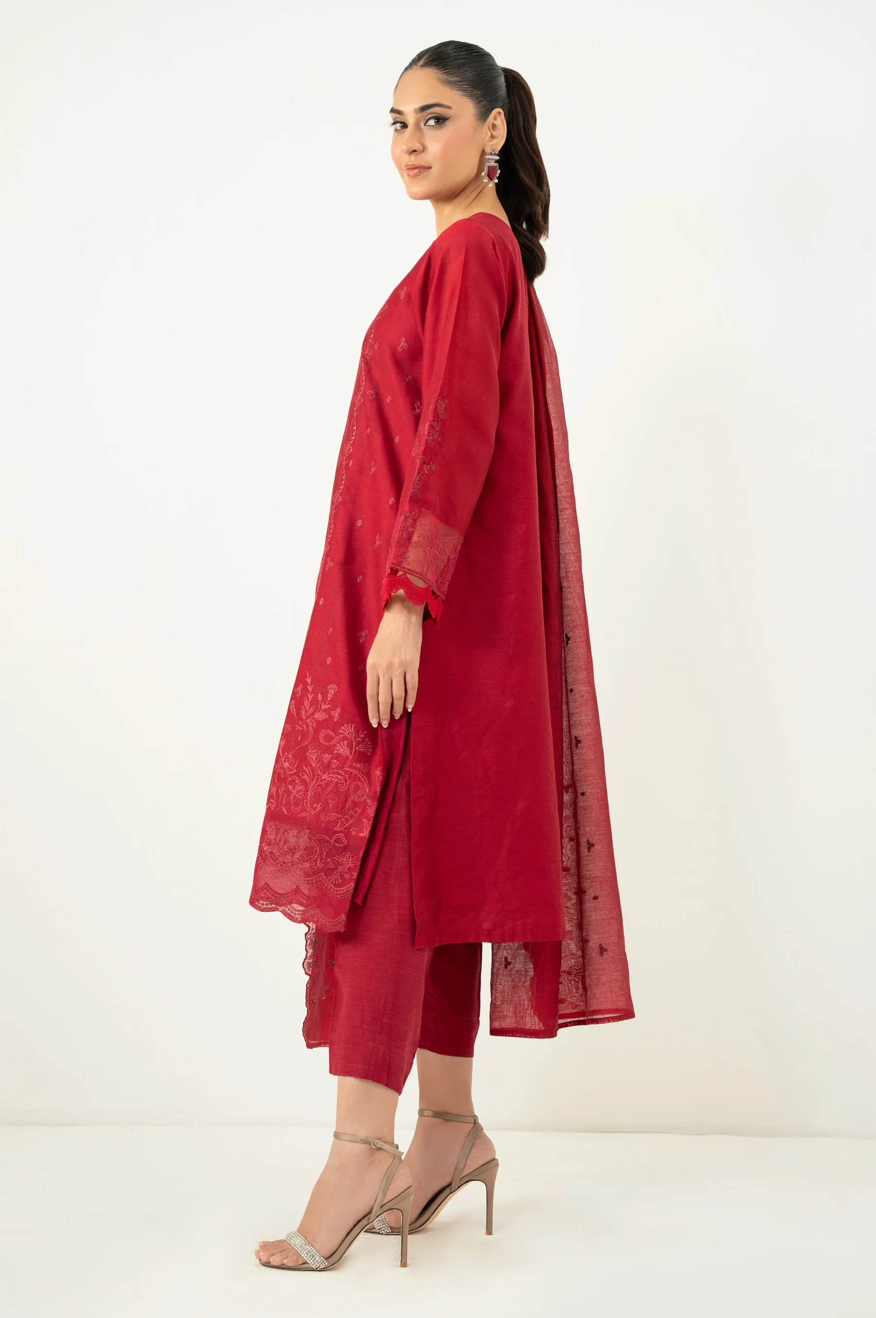 Unstitched 3 Piece Embroidered Cotton Net Suit - Image 5
