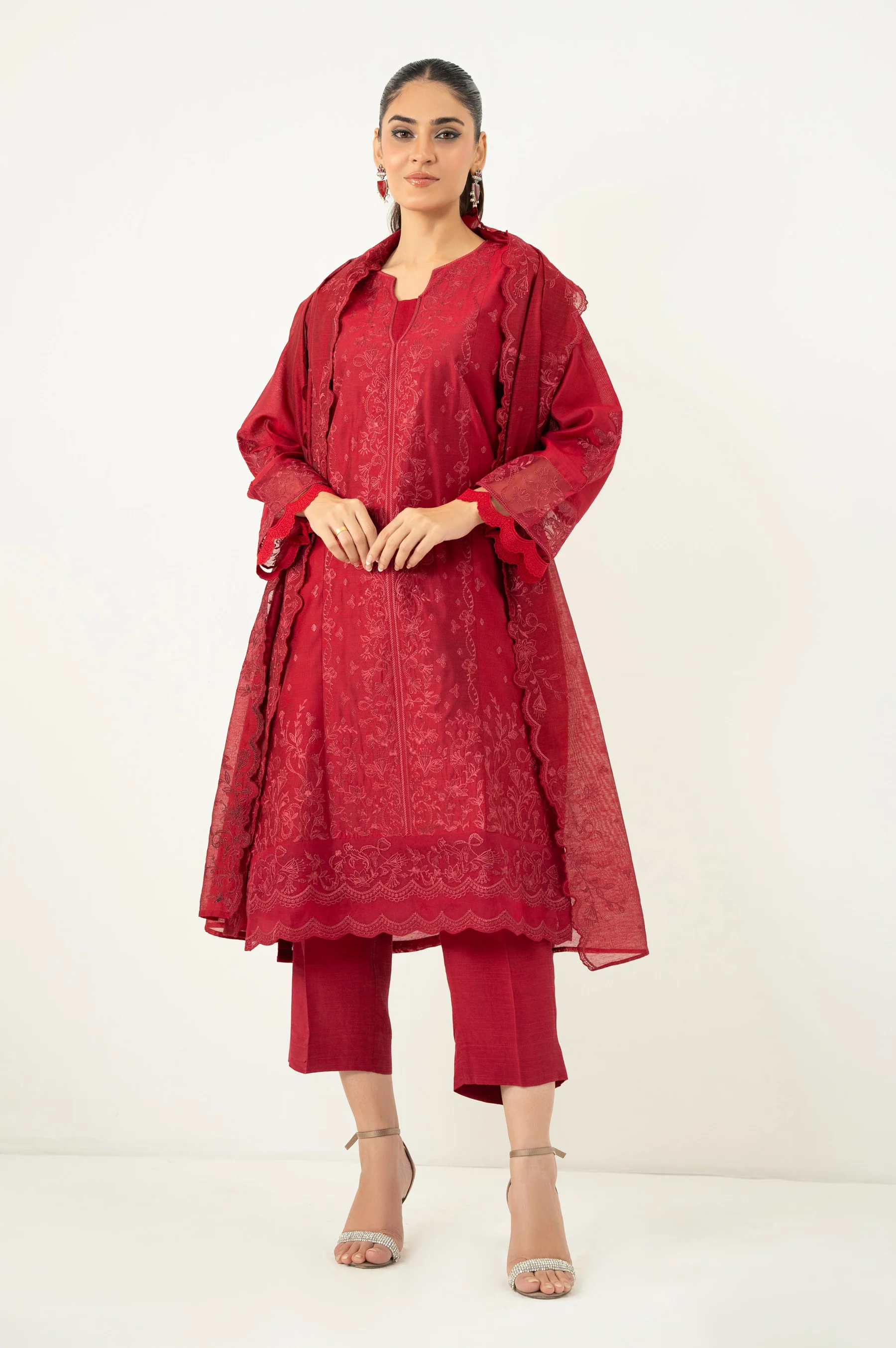 Unstitched 3 Piece Embroidered Cotton Net Suit - Image 6