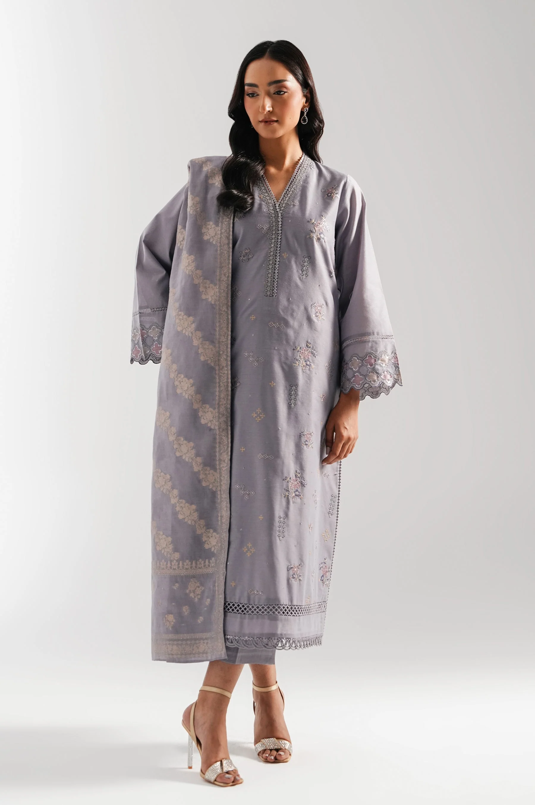 EMBROIDERED COTTON NET UNSTITCHED 3 PIECE SUIT (FACTORY E-OUTLET)