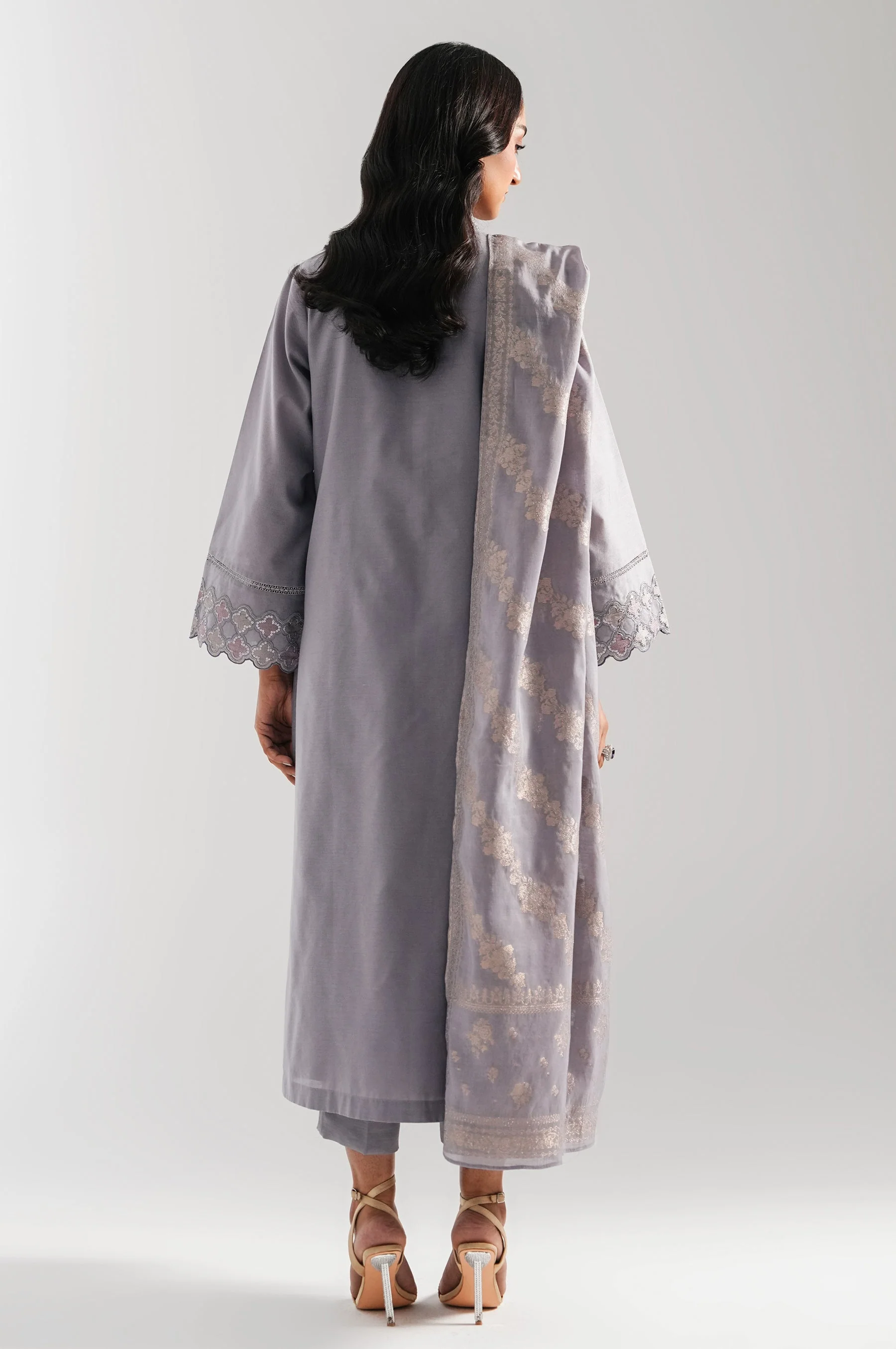EMBROIDERED COTTON NET UNSTITCHED 3 PIECE SUIT (FACTORY E-OUTLET) - Image 6