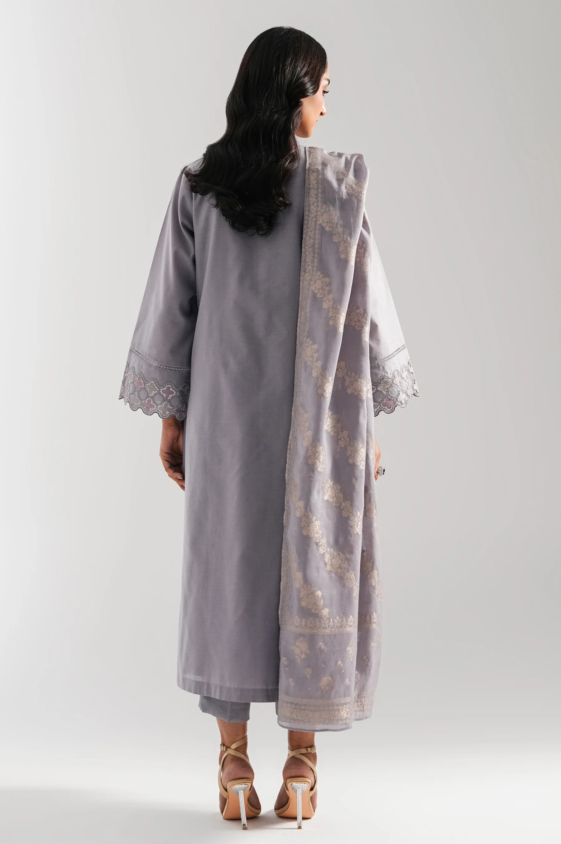 EMBROIDERED COTTON NET UNSTITCHED 3 PIECE SUIT - Image 6