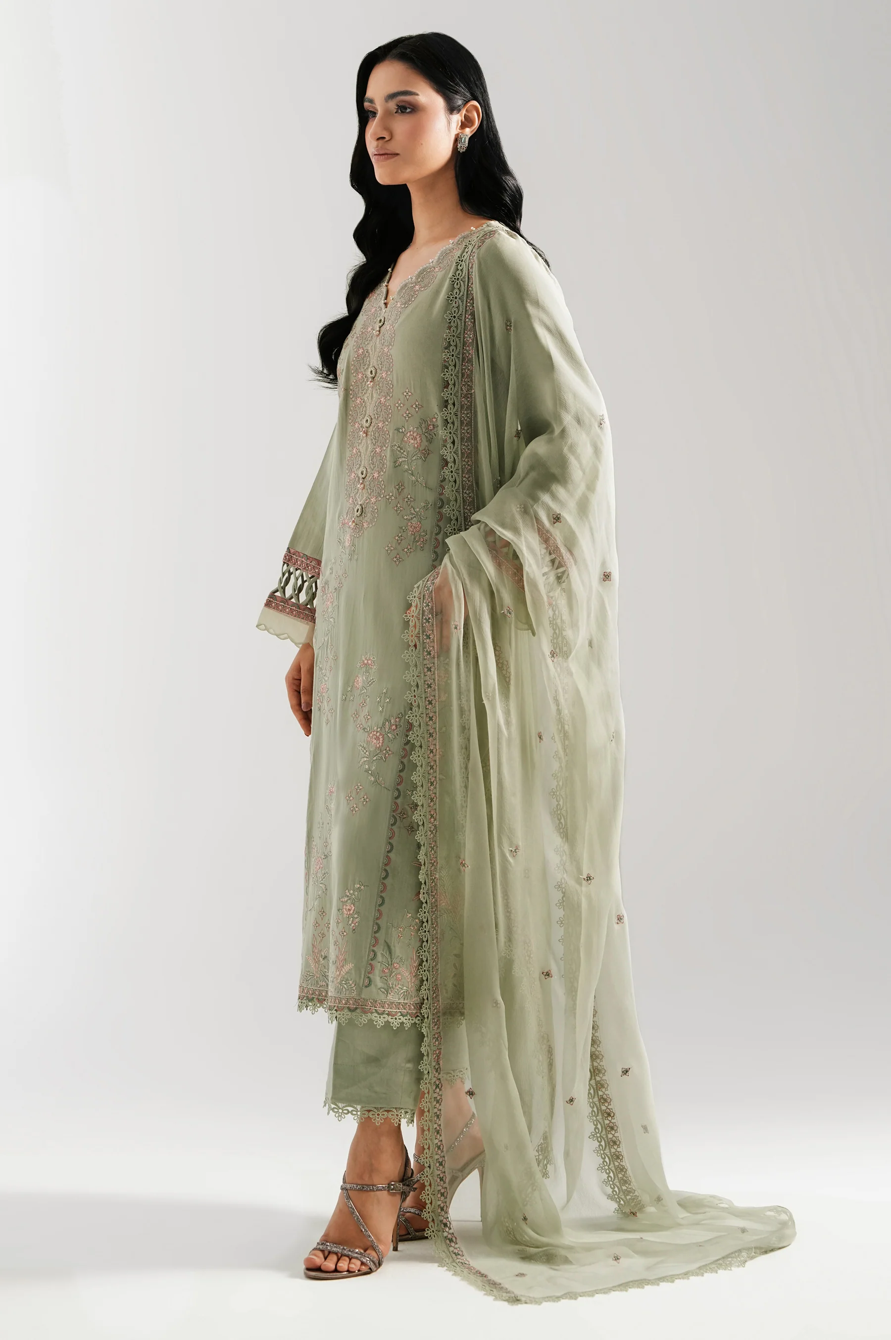 EMBROIDERED COTTON SATIN UNSTITCHED 3 PIECE SUIT - Image 4