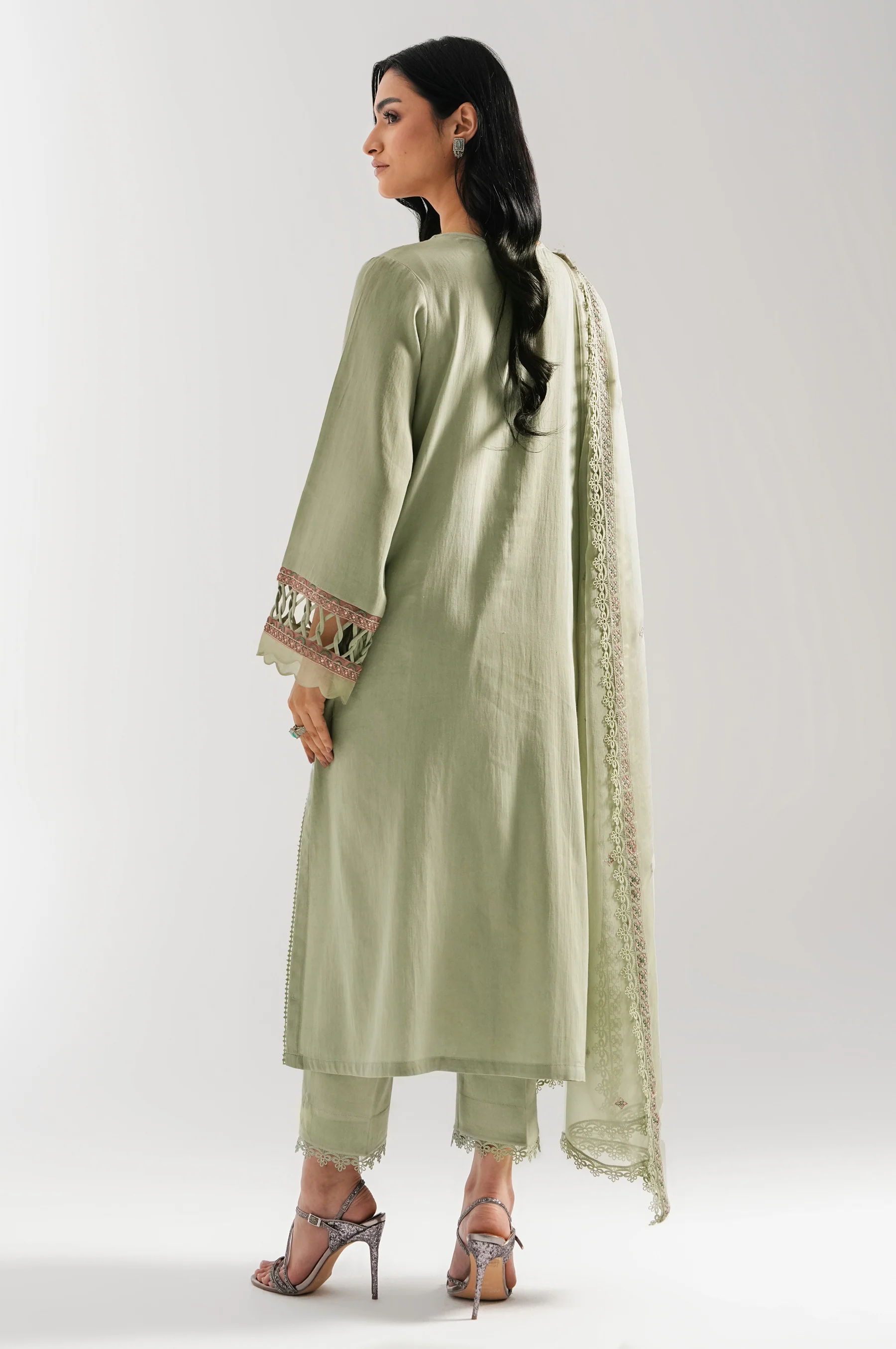 EMBROIDERED COTTON SATIN UNSTITCHED 3 PIECE SUIT - Image 6