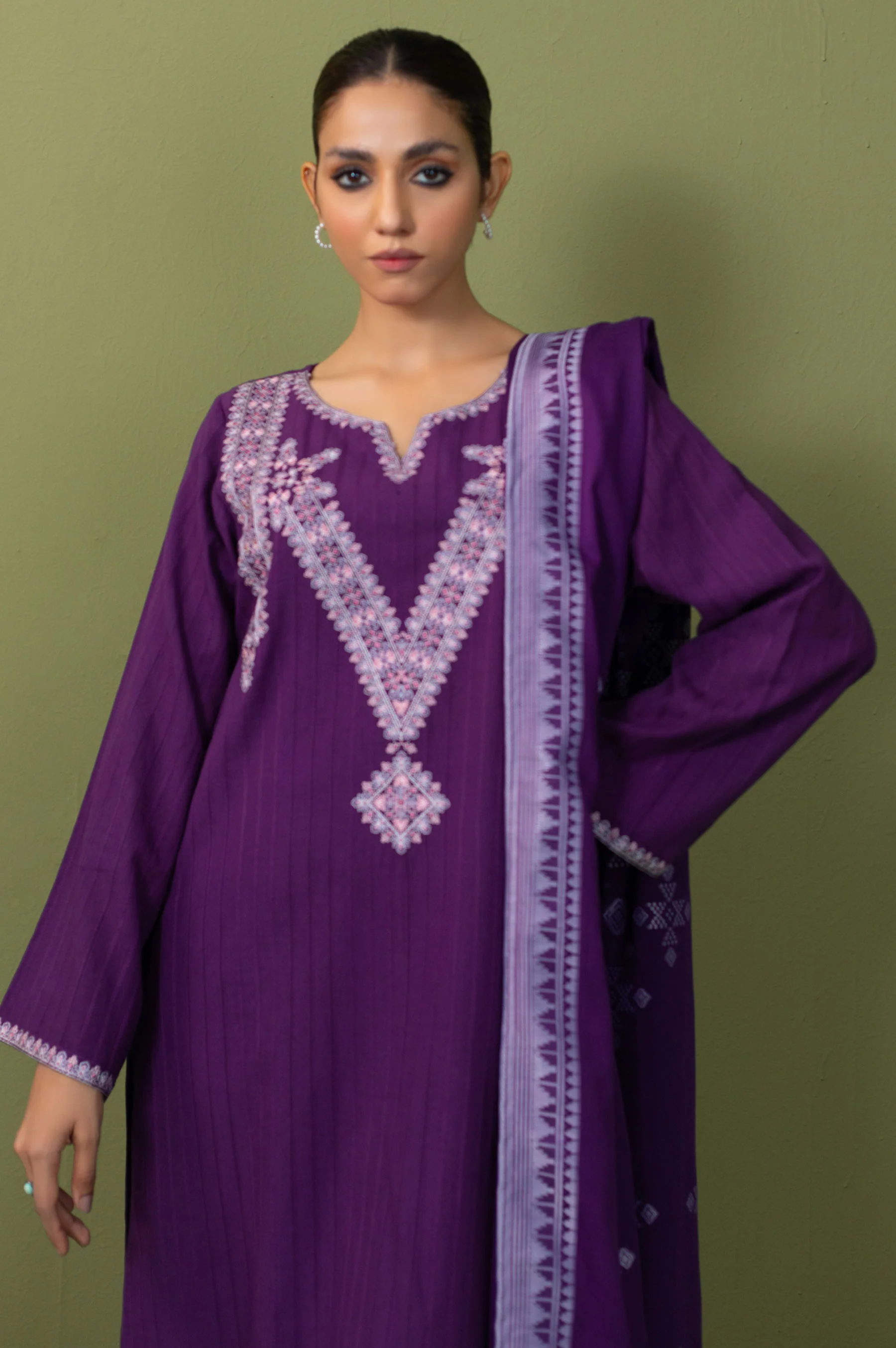 Unstitched 3 Piece Embroidered Dobby Net Suit - Image 2