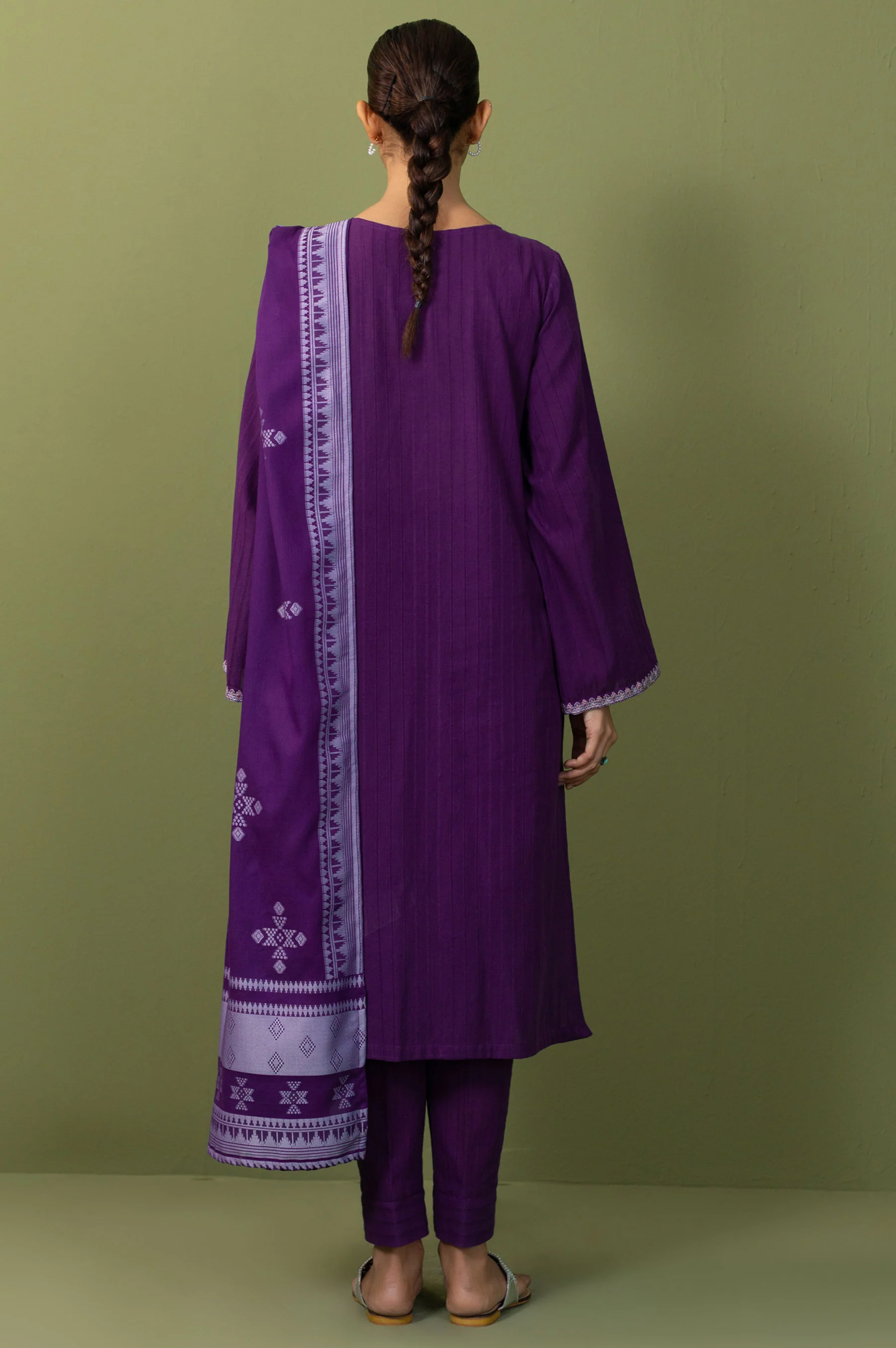Unstitched 3 Piece Embroidered Dobby Net Suit - Image 4