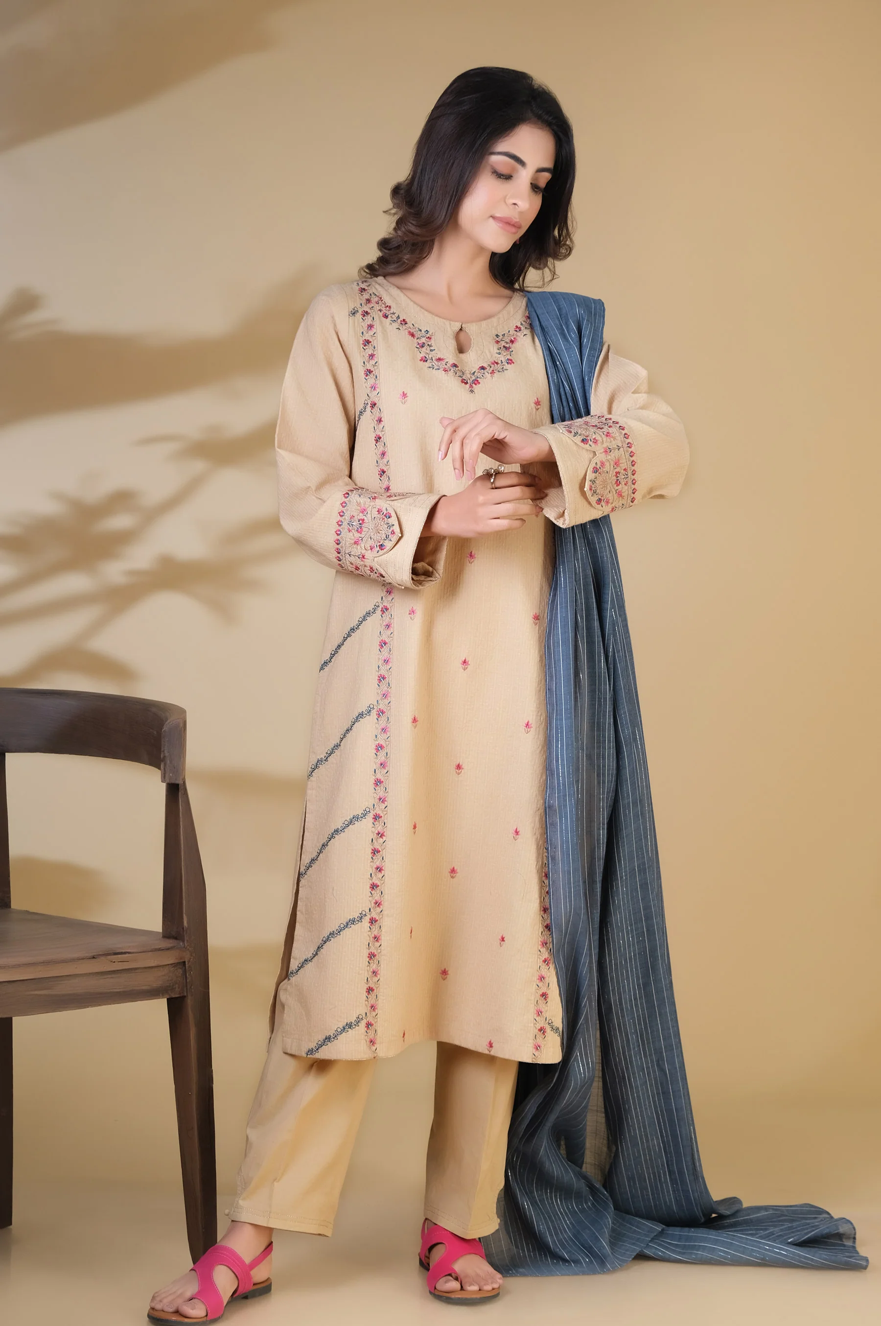 Unstitched 3 Piece Embroidered Dobby - Image 2