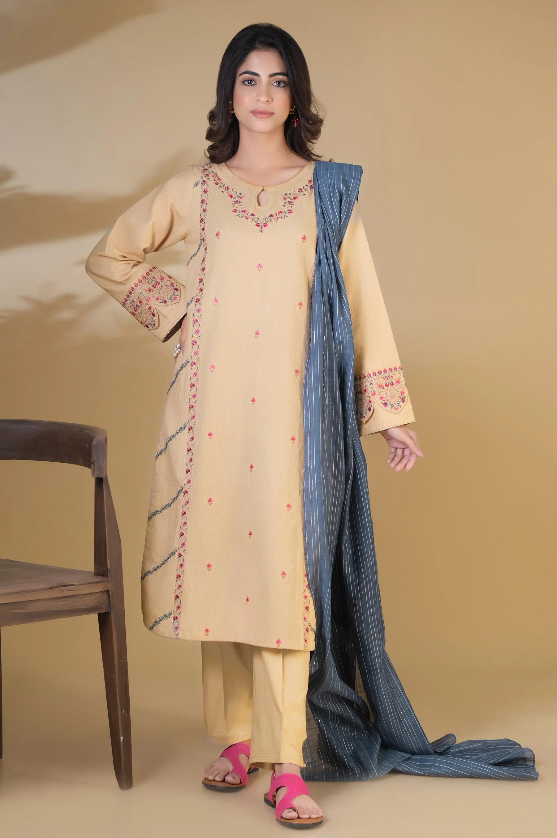 Unstitched 3 Piece Embroidered Dobby - Image 5