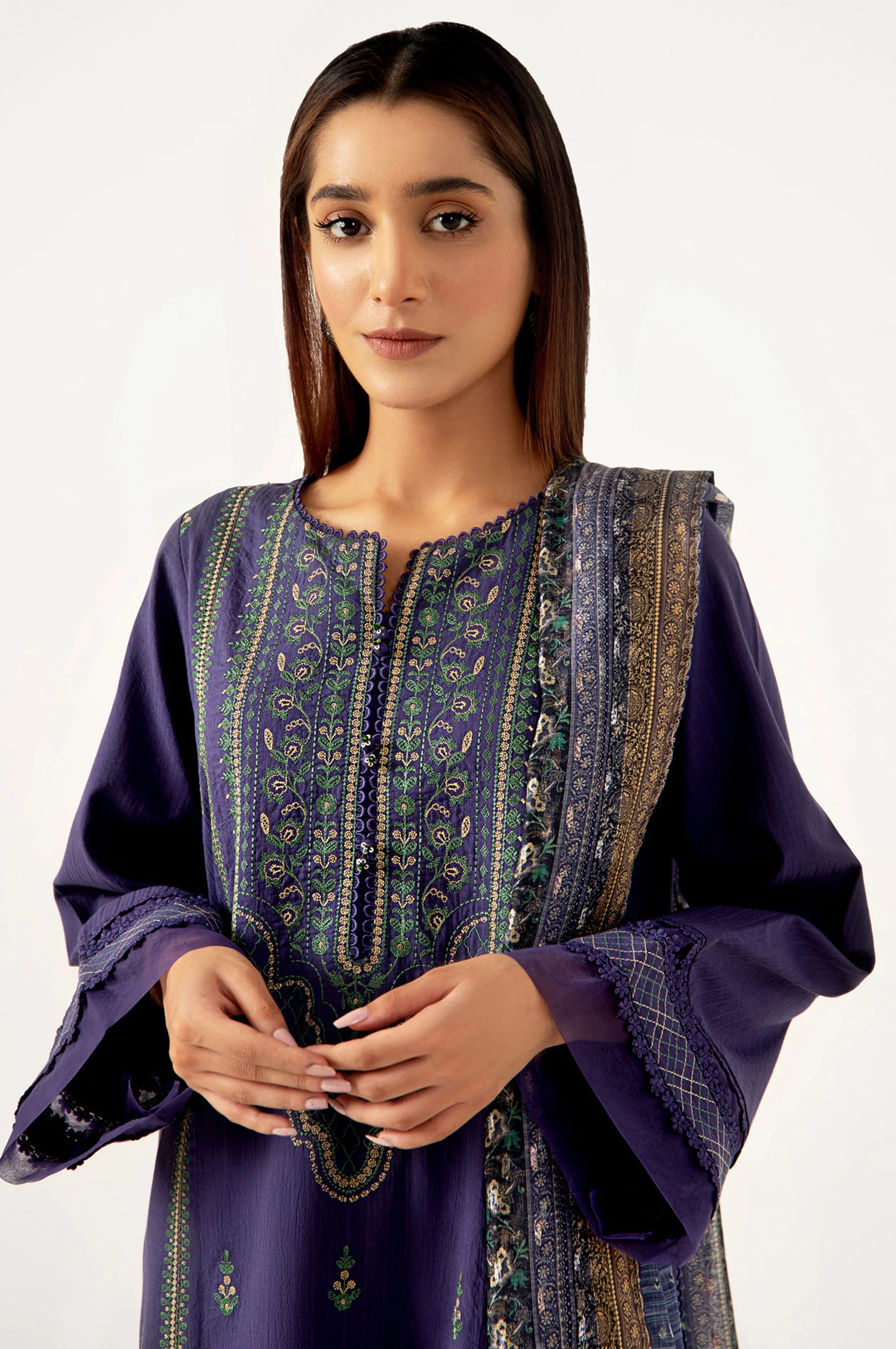 Unstitched 3 Piece Embroidered Doria Lawn Shirt with & Zari Jacquard Dupatta - Image 2