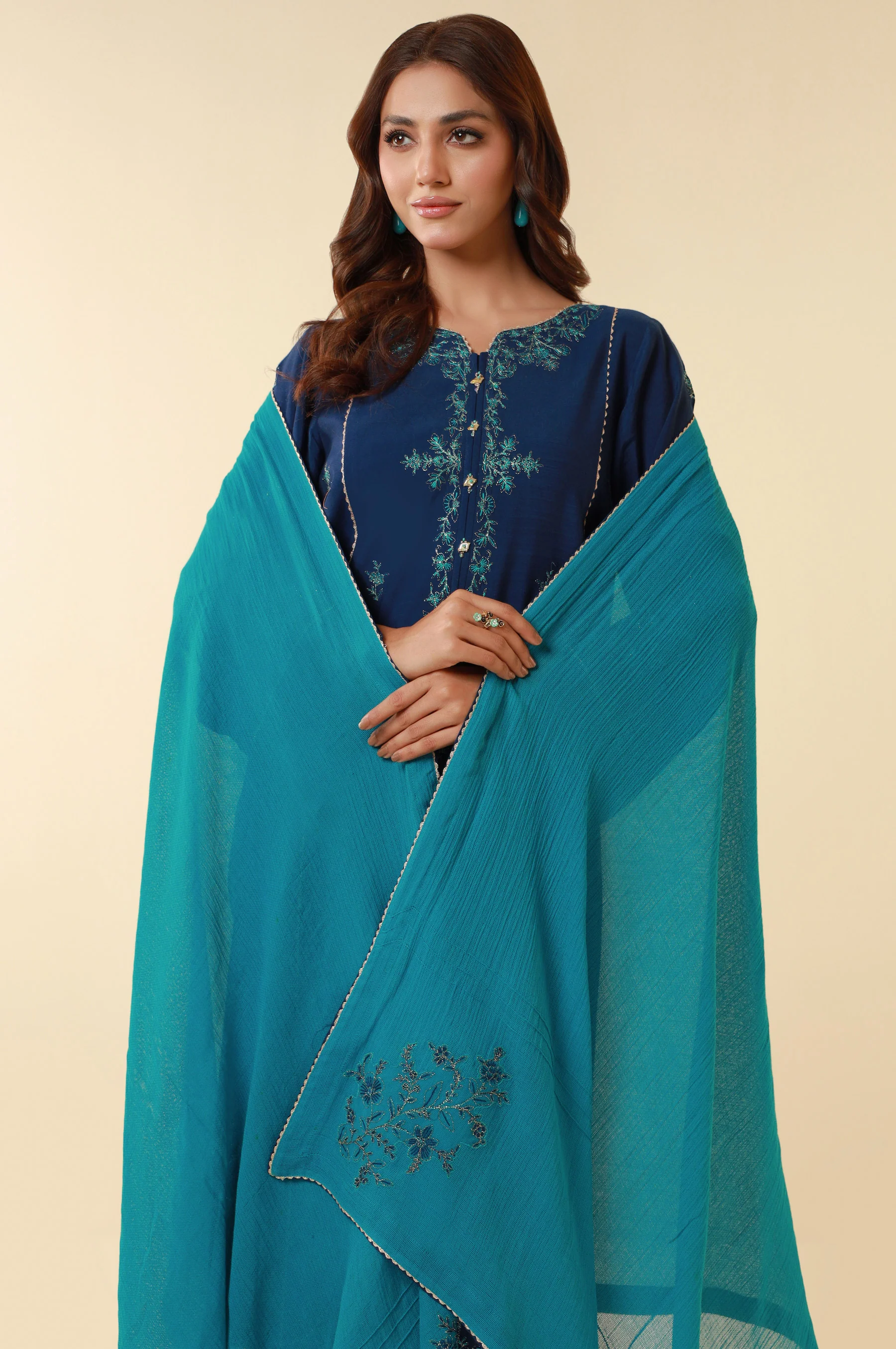 Unstitched 3 Piece Embroidered Dull Raw Silk Suit - Image 4