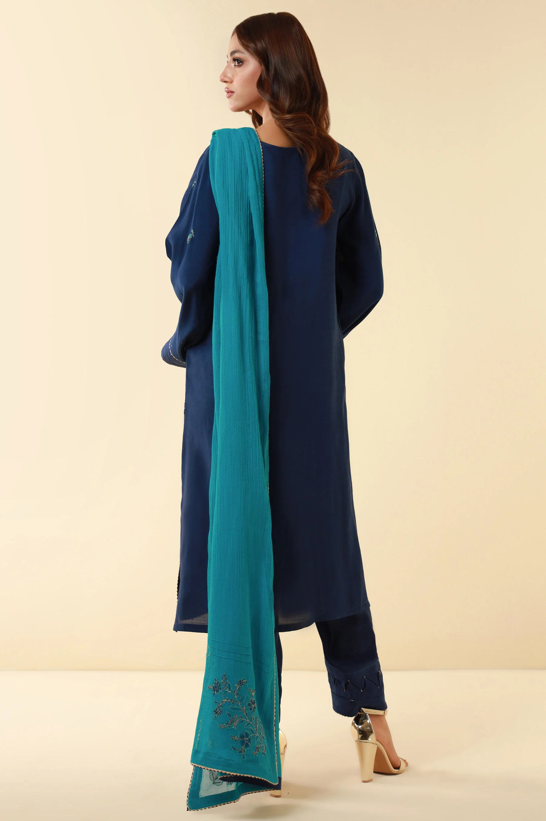 Unstitched 3 Piece Embroidered Dull Raw Silk Suit - Image 6