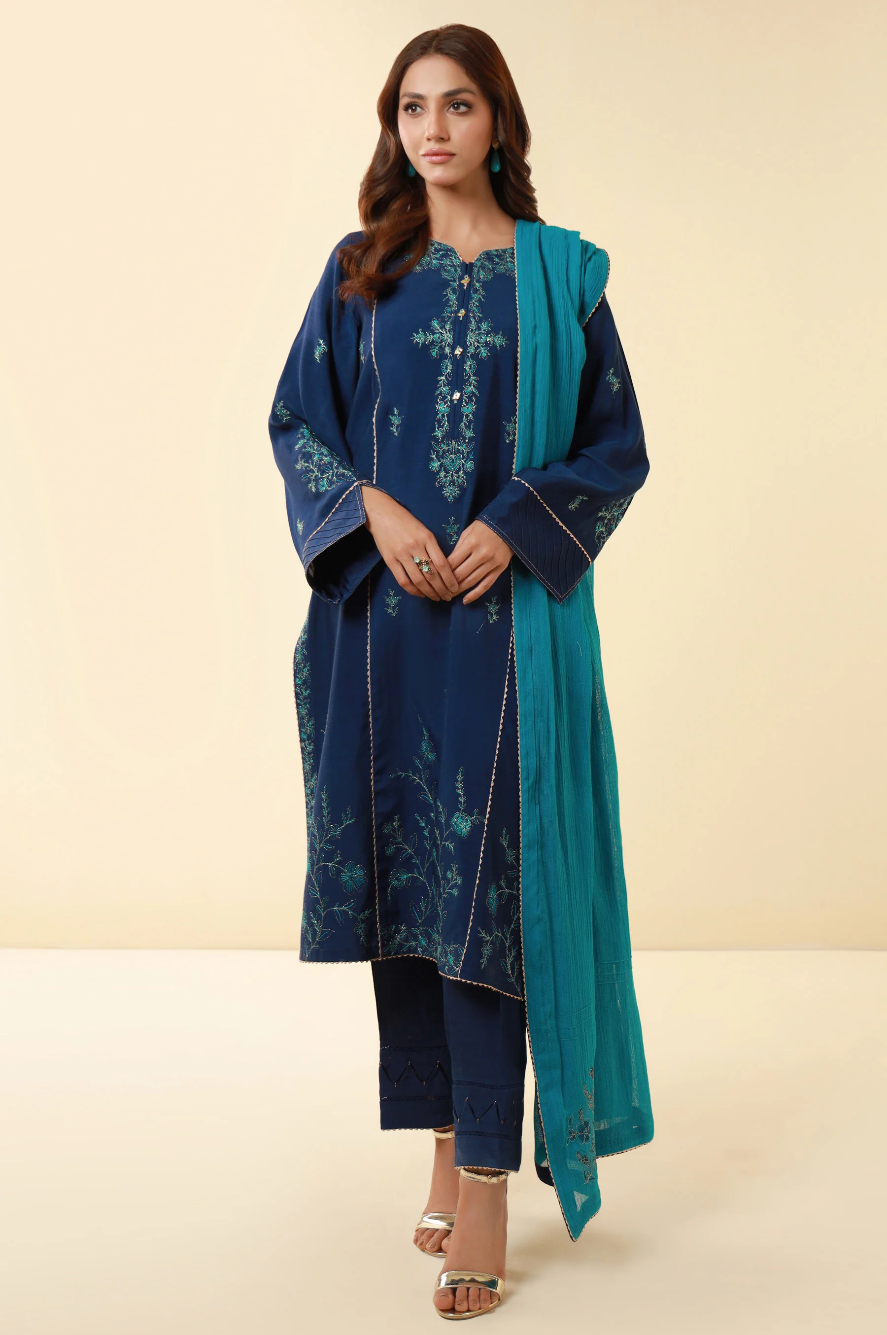 Unstitched 3 Piece Embroidered Dull Raw Silk Suit - Image 8