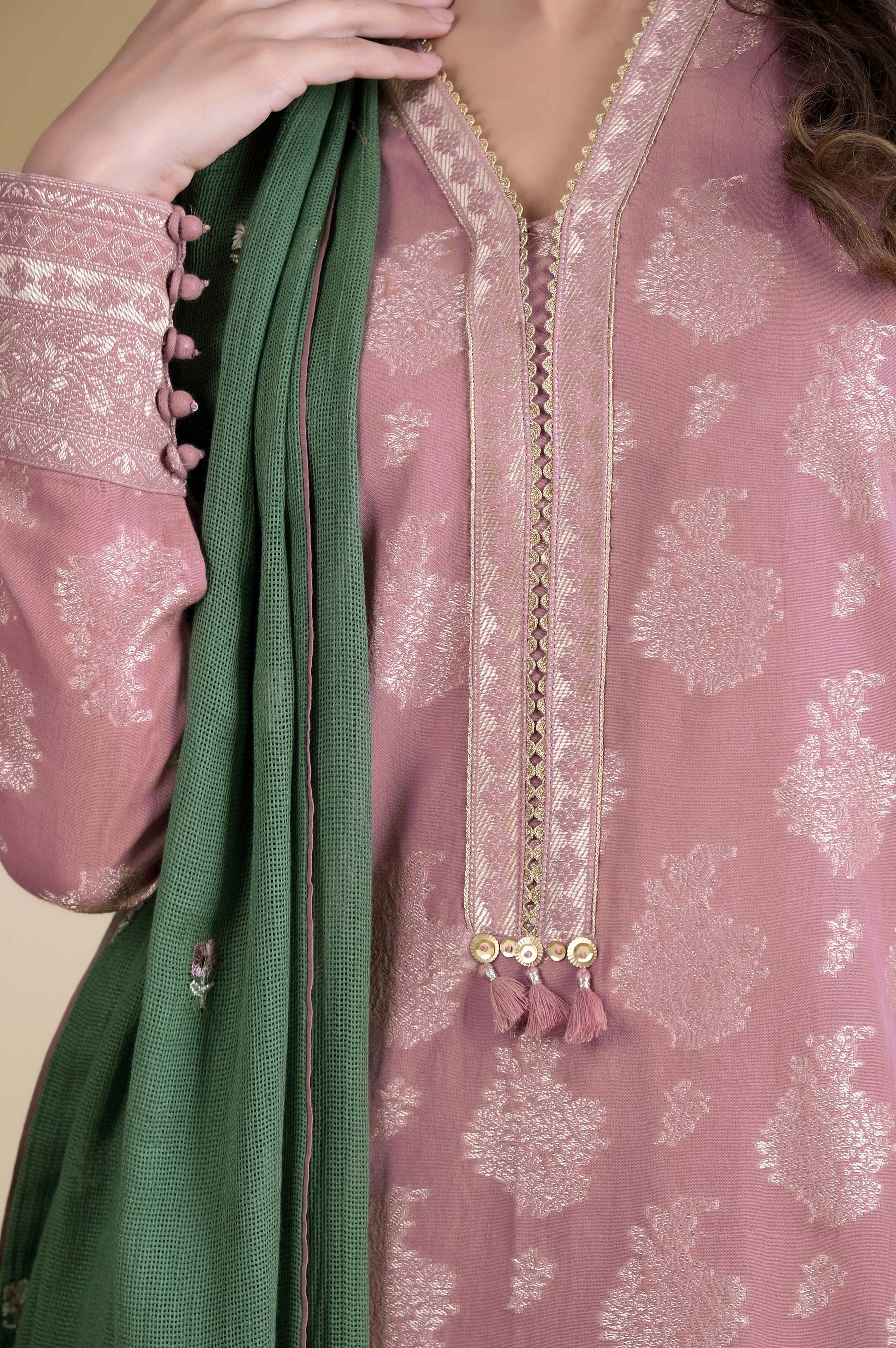 Unstitched 3 Piece Embroidered Jacquard Suit - Image 5