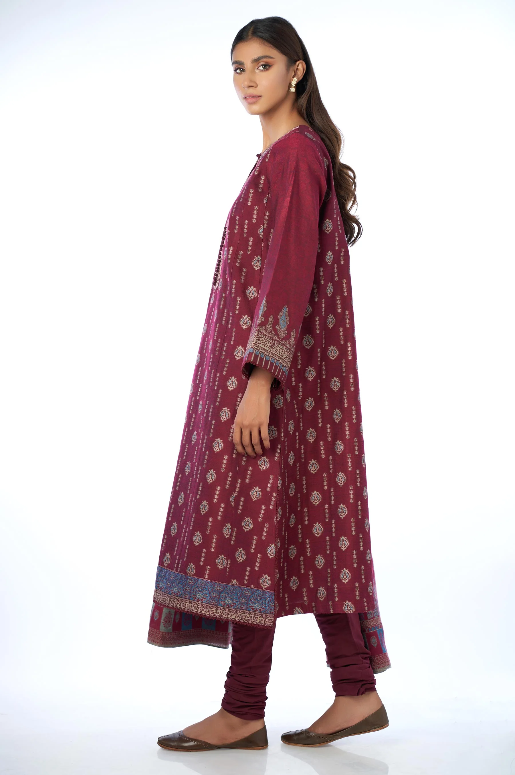 Unstitched 3 Piece Embroidered Jacquard Suit with Yarn Dyed Shawl - Image 3