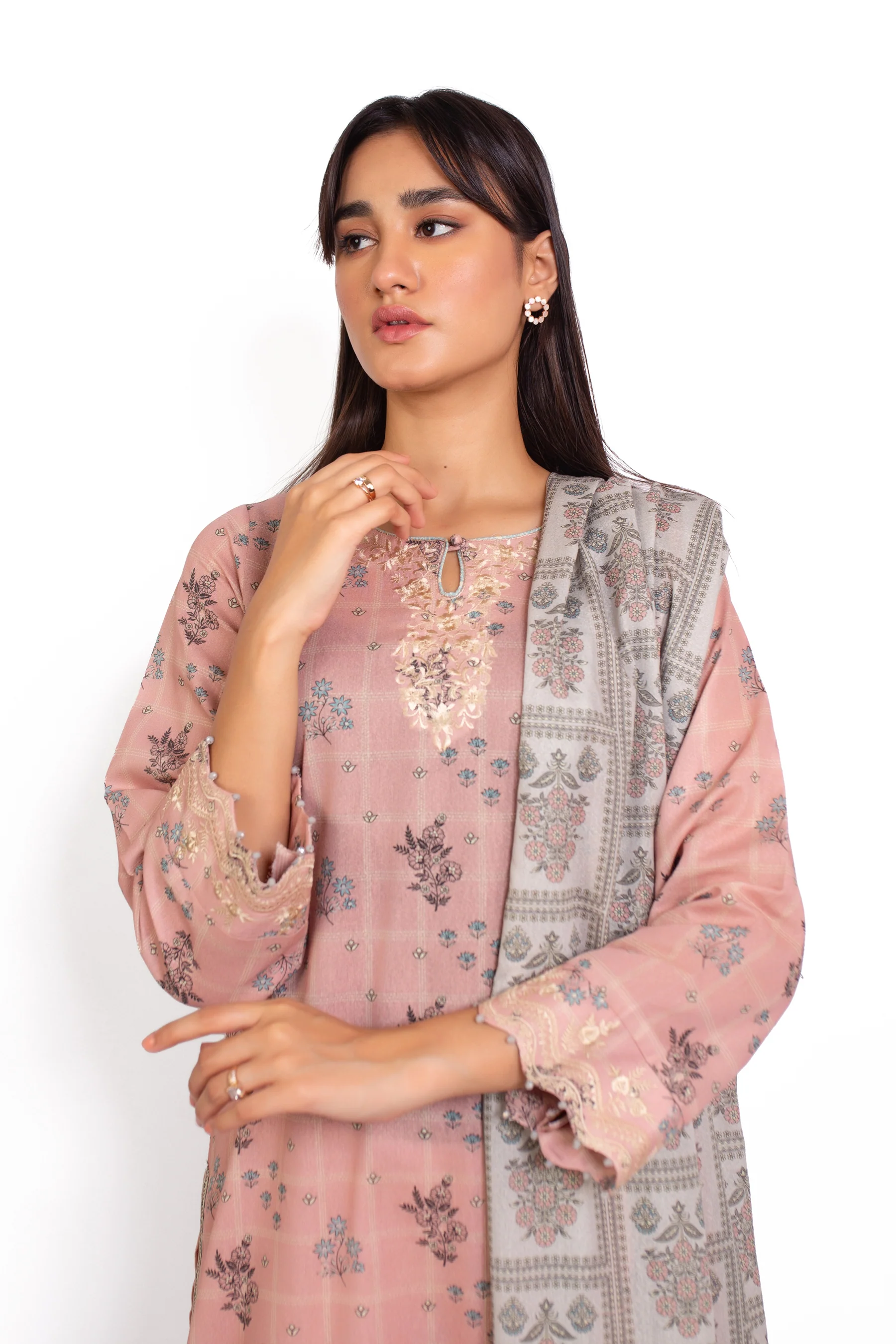 Unstitched 3 Piece Embroidered Karandi Suit
