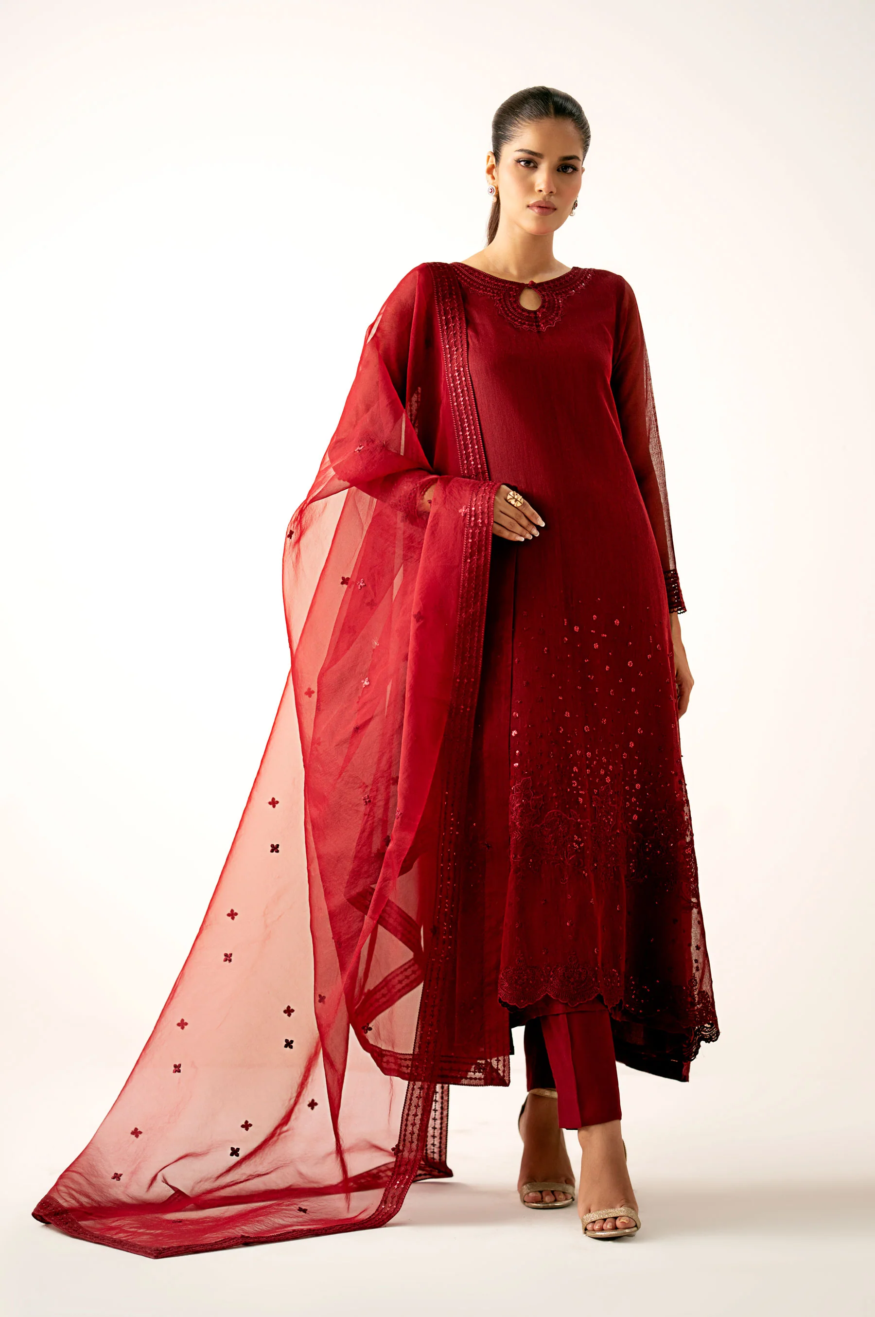 Unstitched 3 Piece Embroidered Khaadi Net Suit