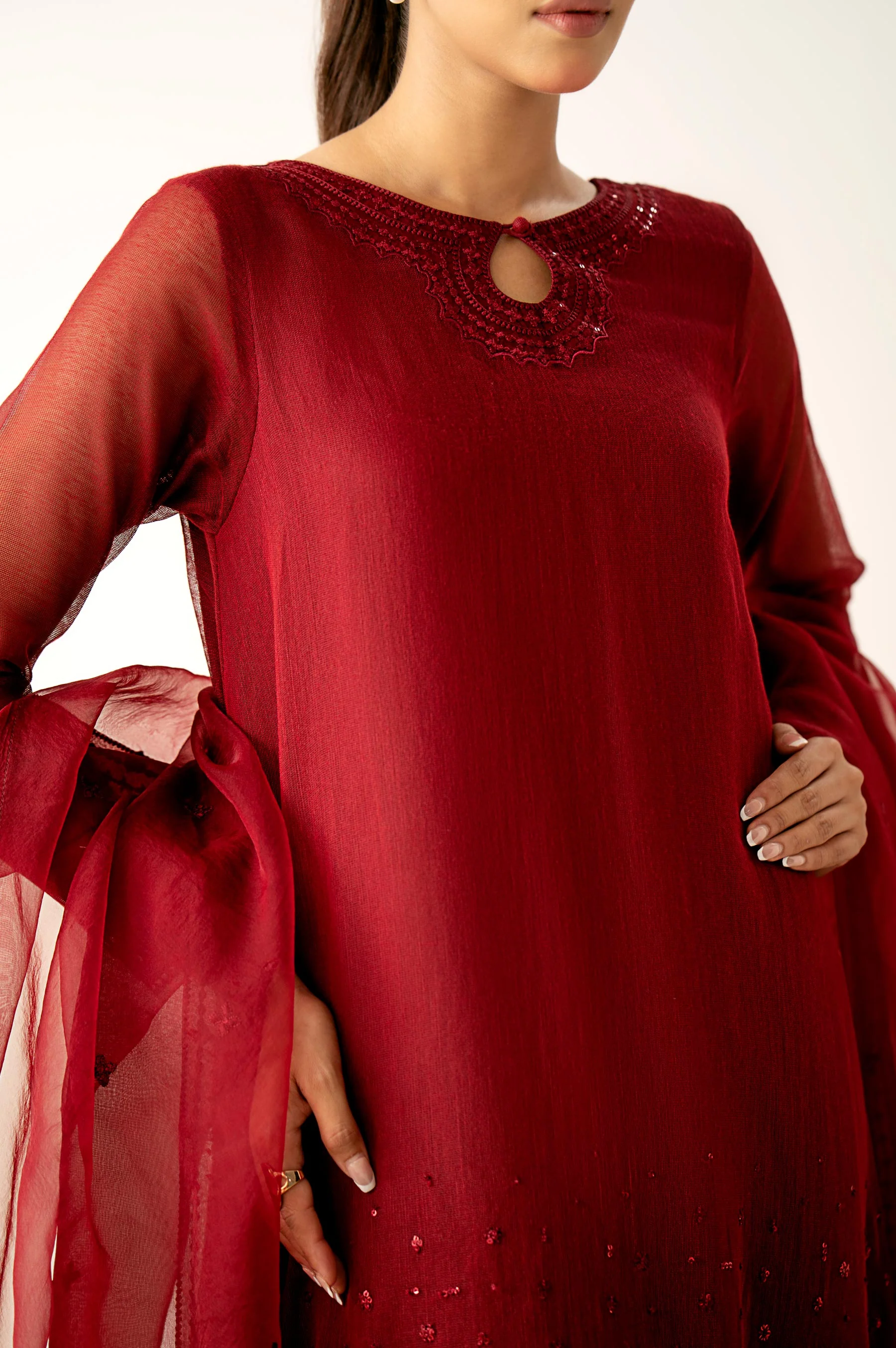 Unstitched 3 Piece Embroidered Khaadi Net Suit - Image 2