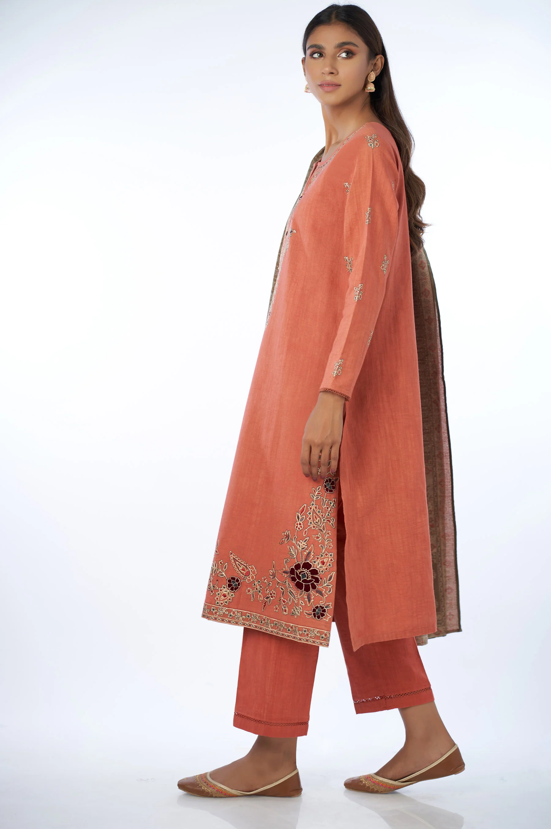 Unstitched 3 Piece Embroidered Khaddar Suit with Yarn Dyed Shawl - Image 6