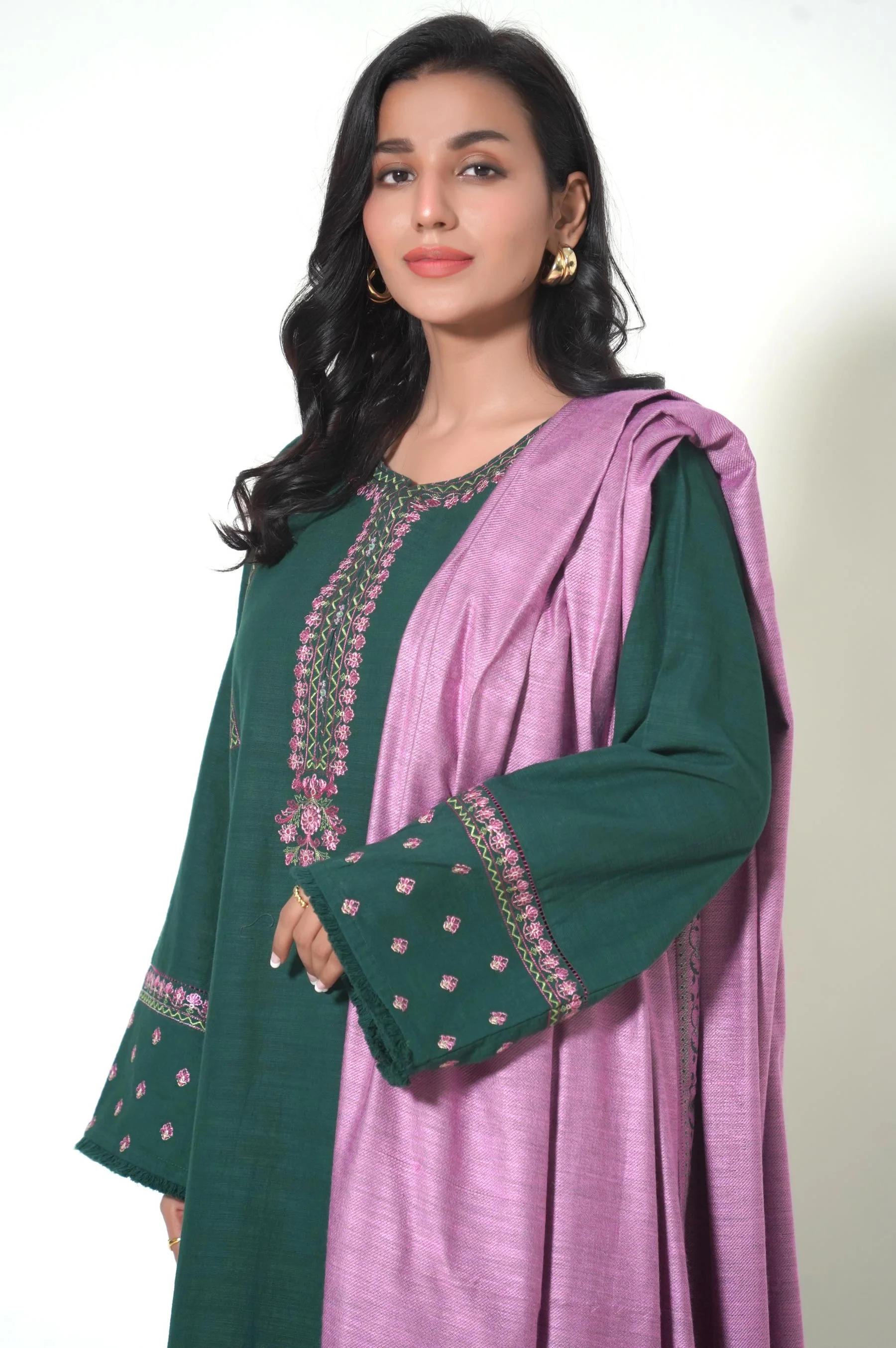 Unstitched 3 Piece Embroidered Khaddar Suit - Image 2