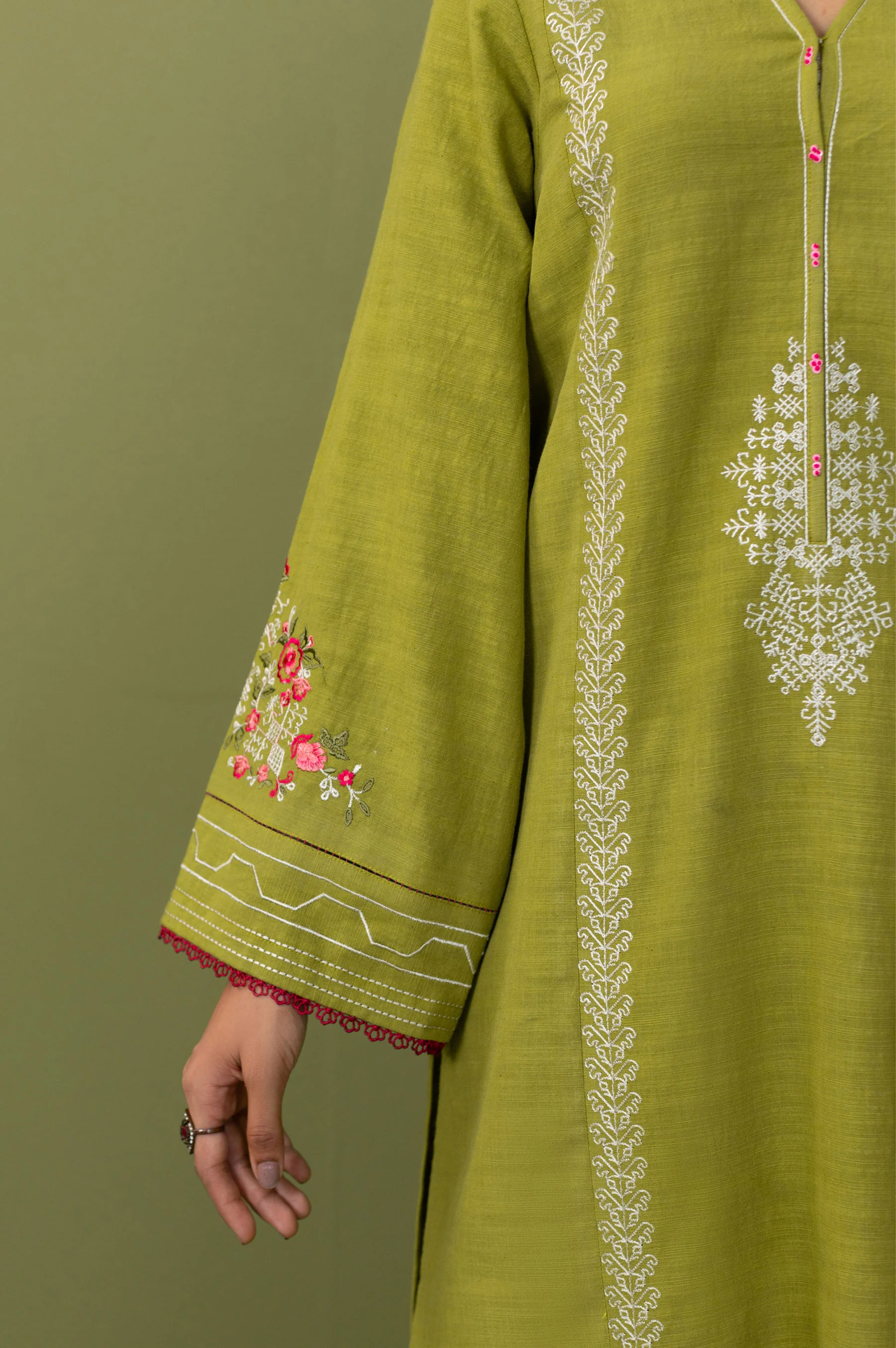 Unstitched 3 Piece Embroidered Khaddar Suit - Image 6