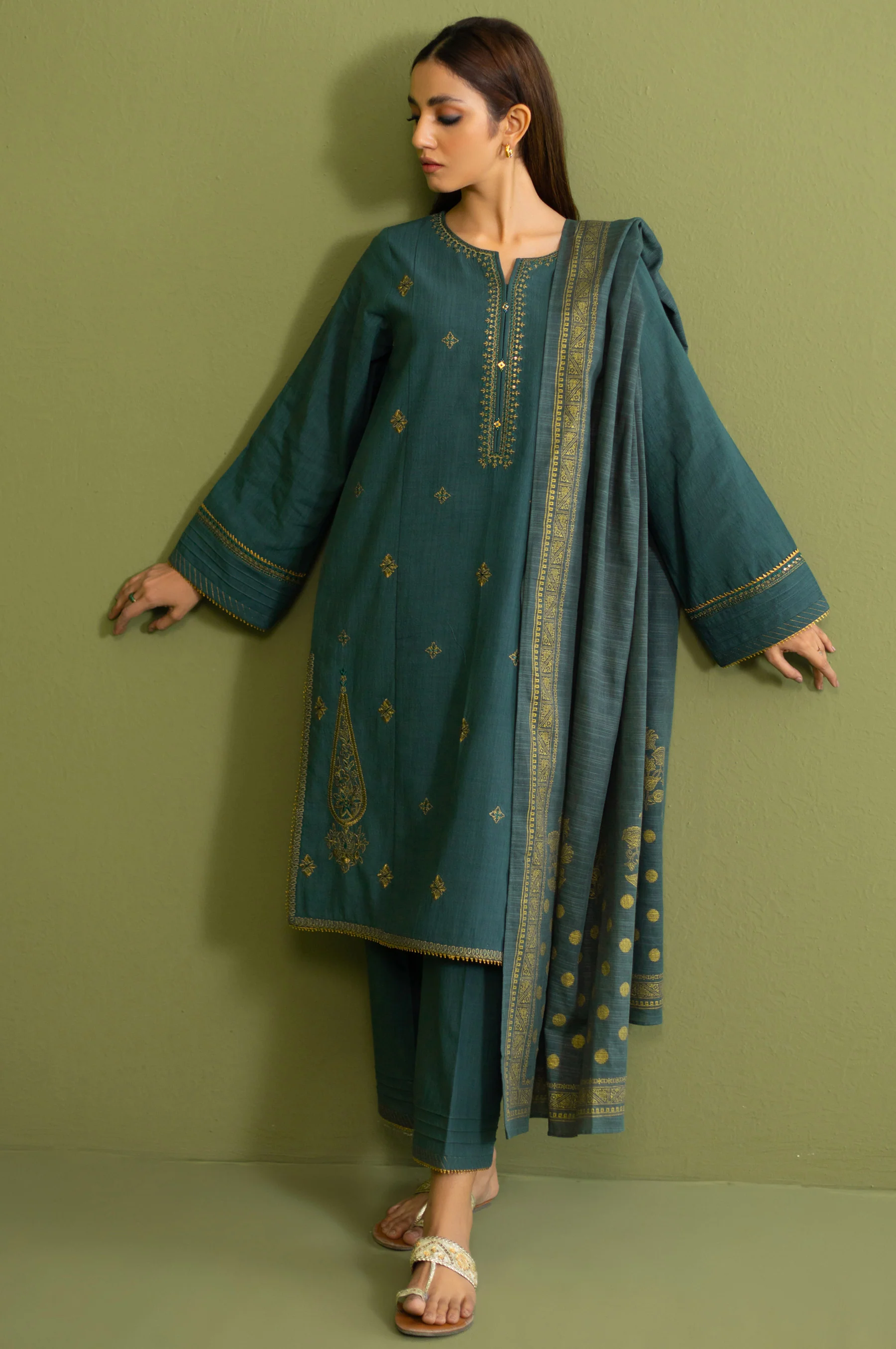 Unstitched 3 Piece Both Side Slub Embroidered Suit - Image 4
