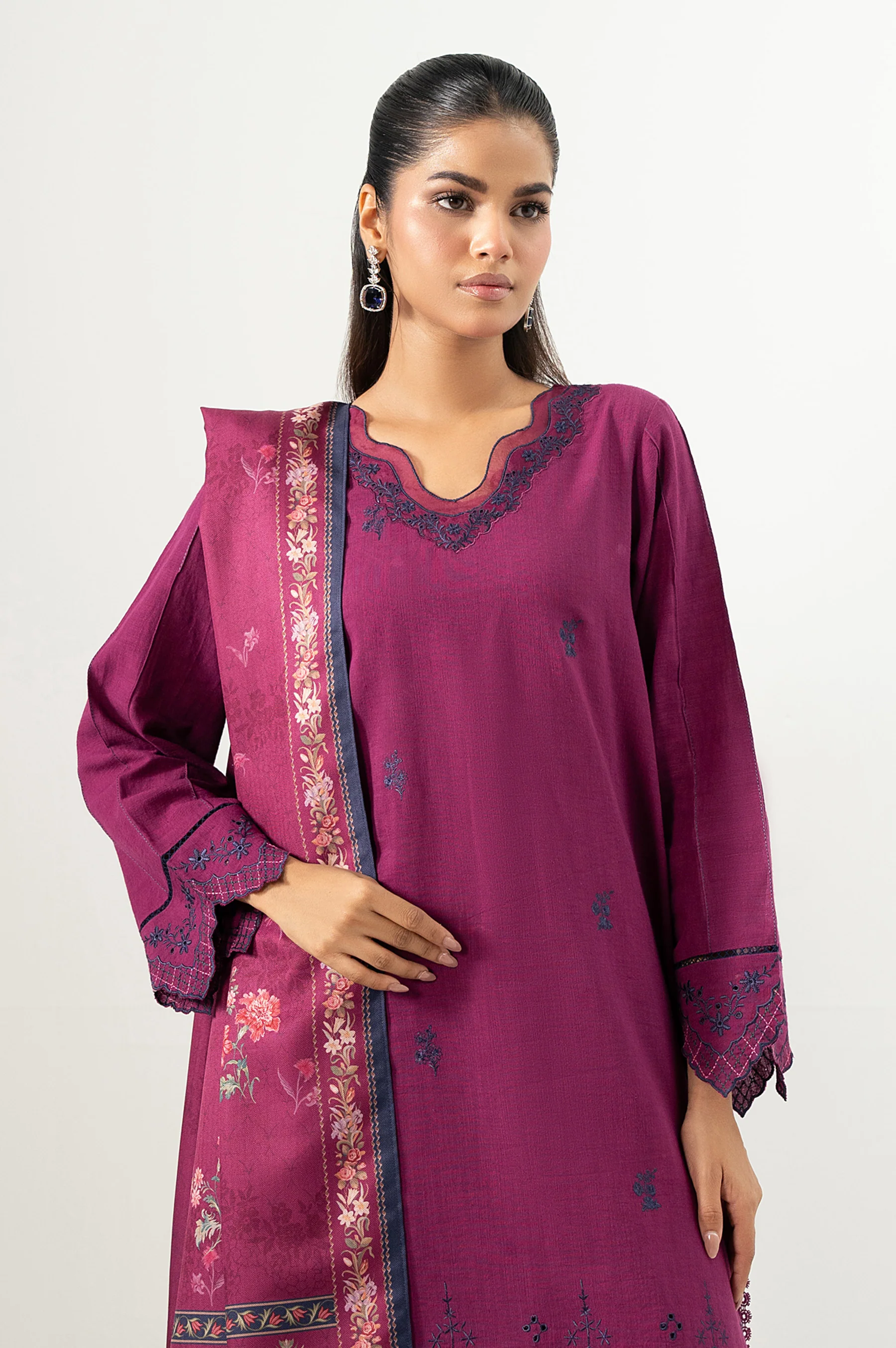 Unstitched 3 Piece Embroidered Khaddar Suit - Image 2