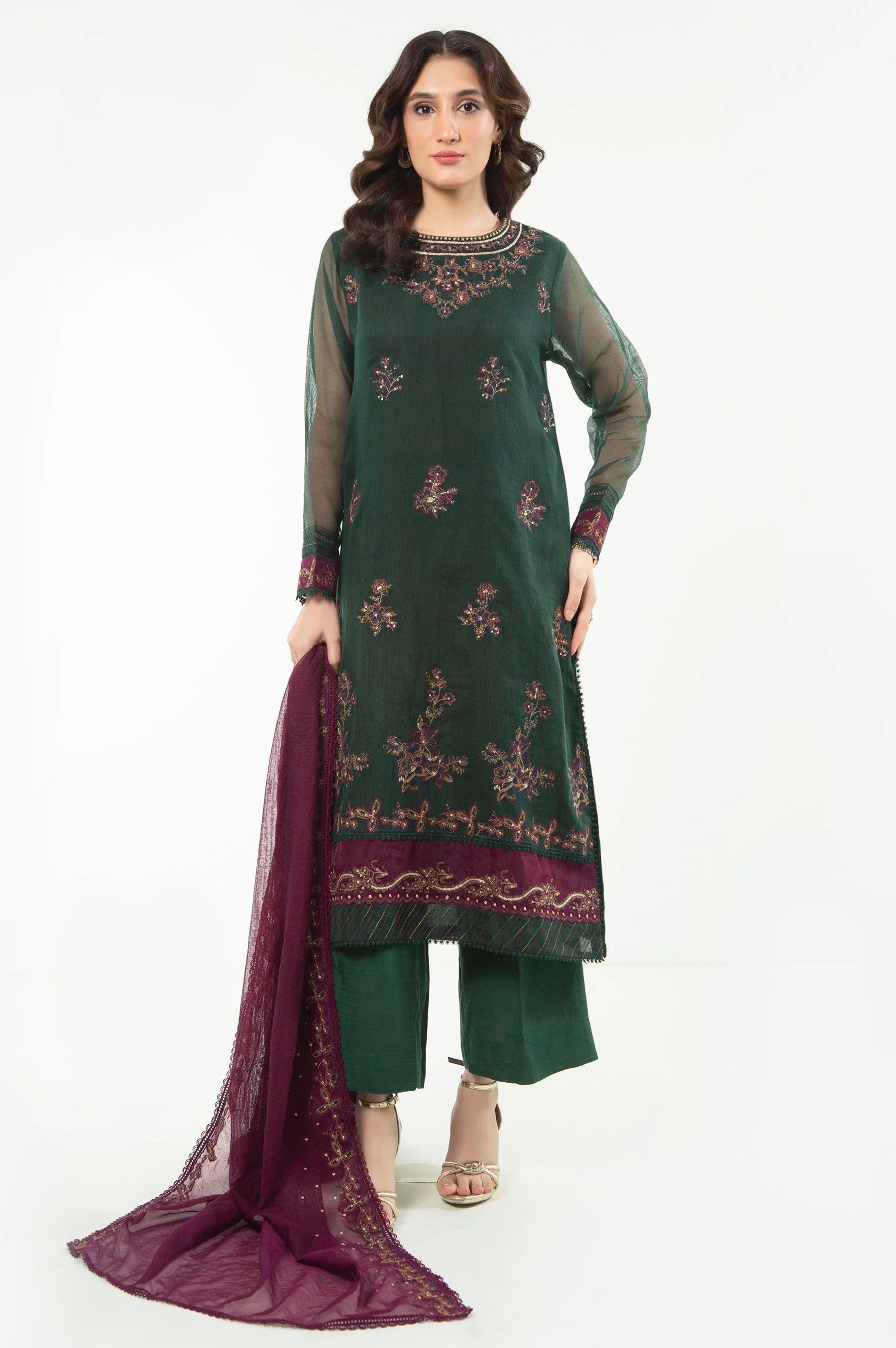 EMBROIDERED KHADDI NET UNSTITCHED 3 PIECE SUIT (FACTORY E-OUTLET) - Image 4