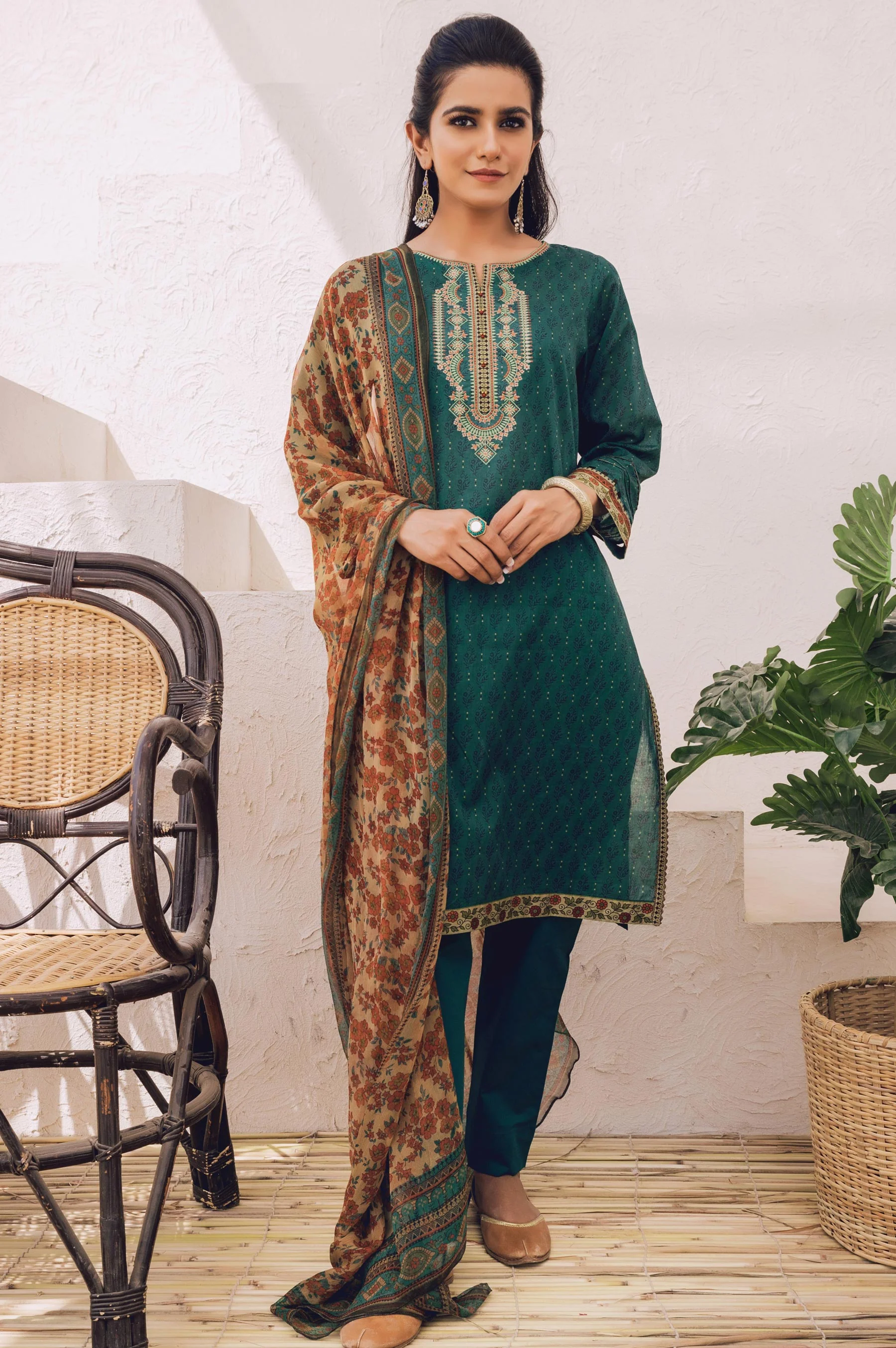 Unstitched 3 Piece Embroidered Lawn Suit with Chiffon Dupatta