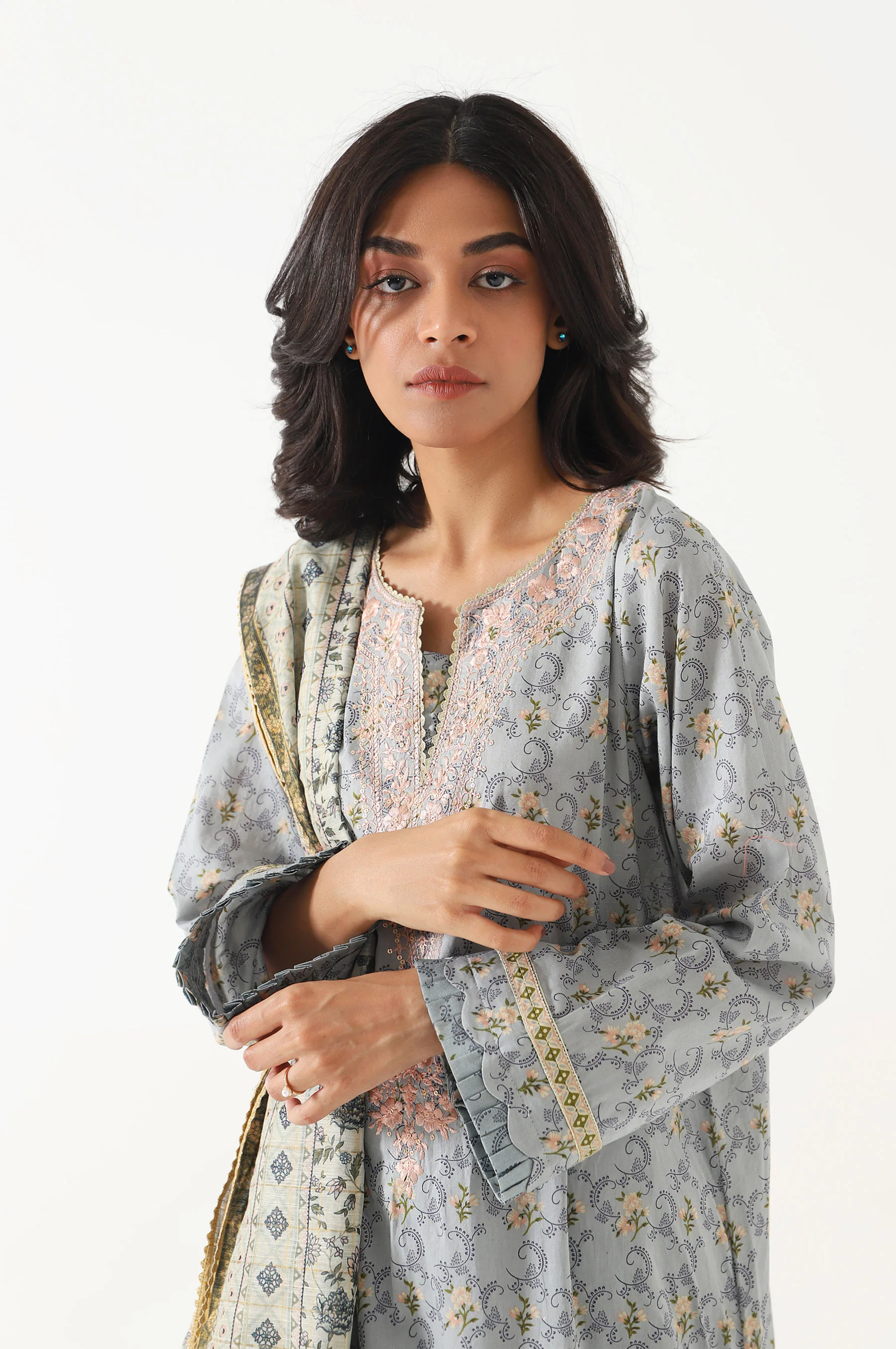 Unstitched 3 Piece Embroidered Lawn Suit - Image 2