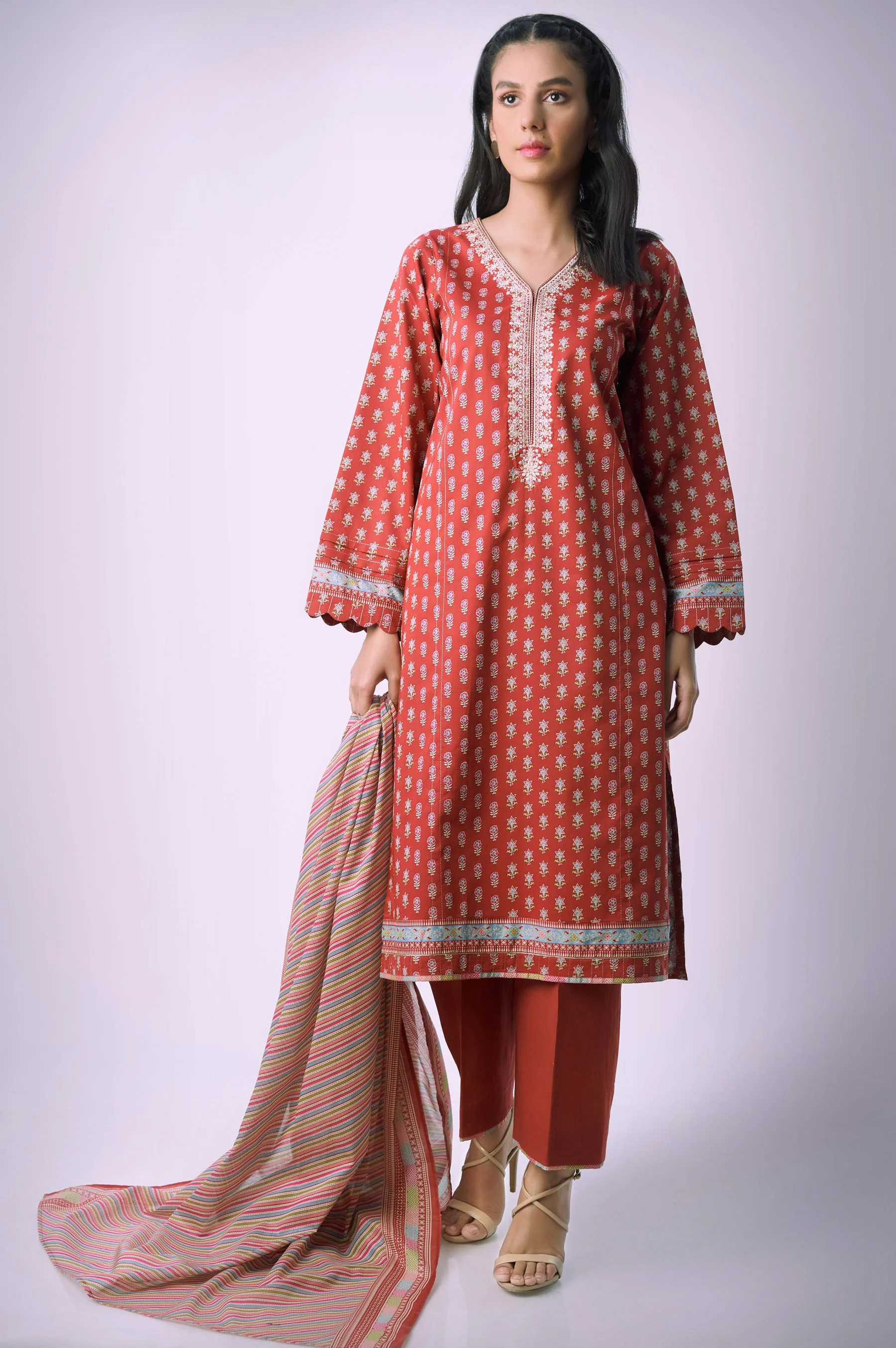Unstitched 3 Piece Embroidered Lawn Suit - Image 3